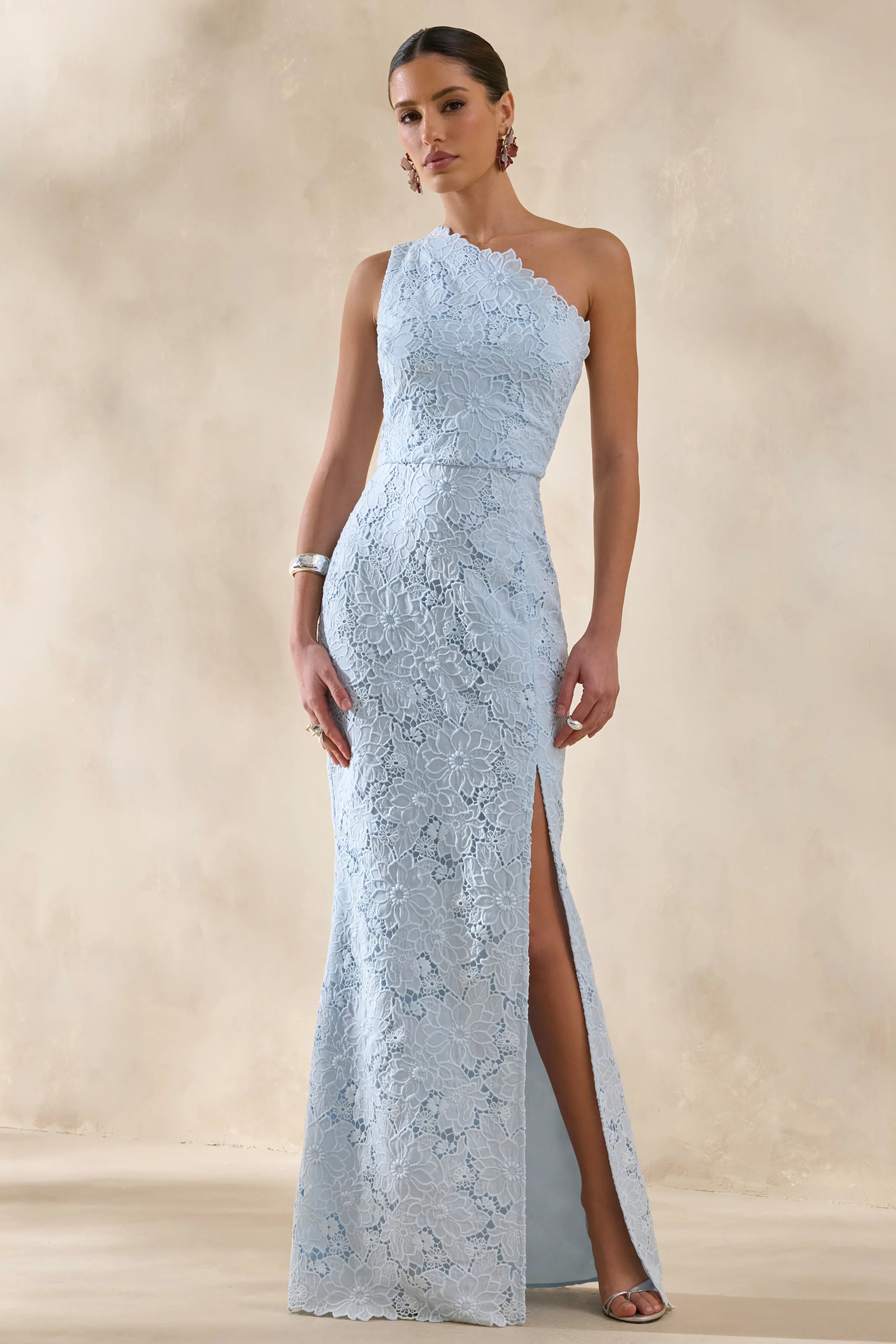 Lunia | Powder Blue Broderie Asymmetric-Neck Maxi Dress - Image 5