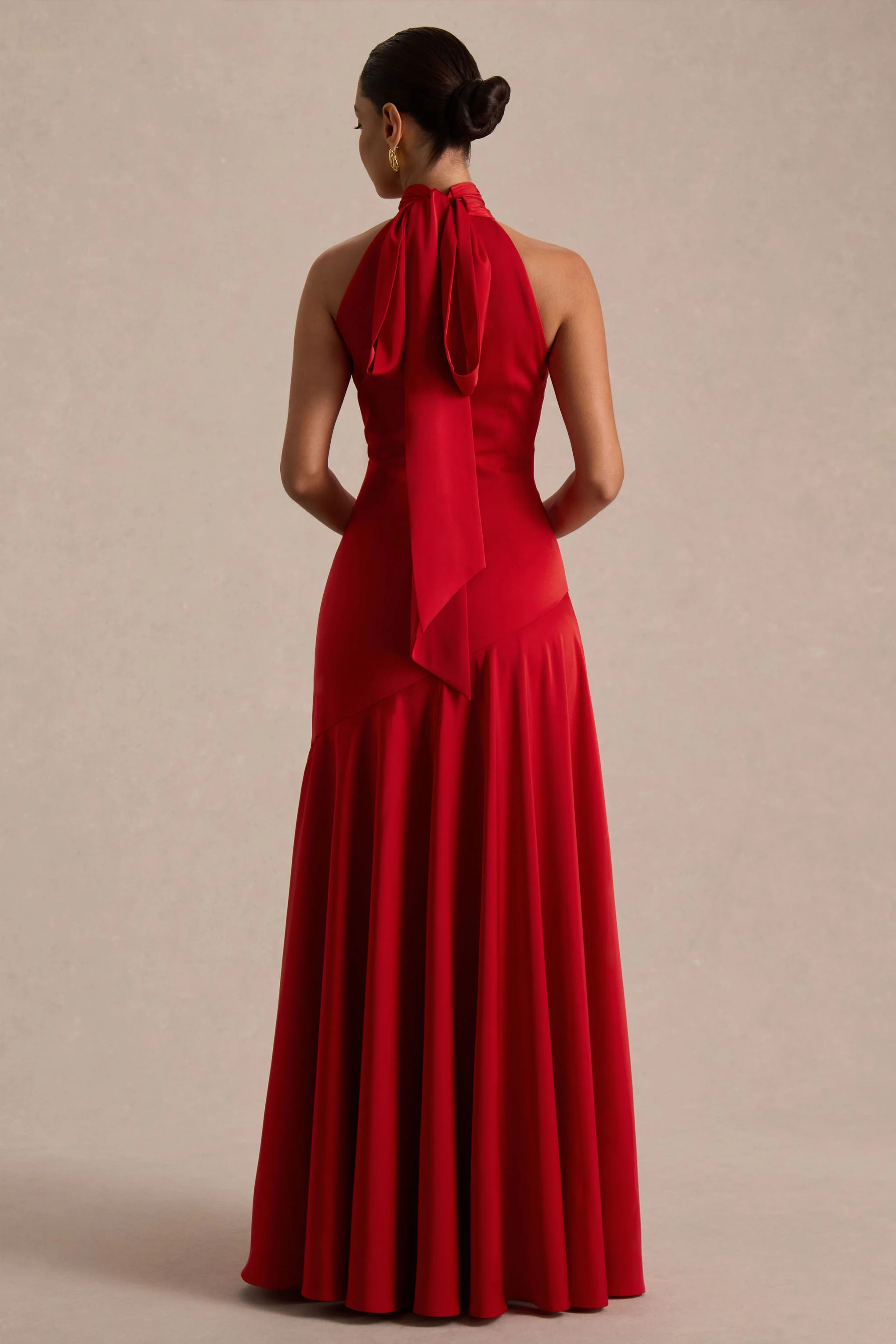 Luscious | Red High-Neck Maxi Dress With Drop-Waist And Bow Detail - Image 3