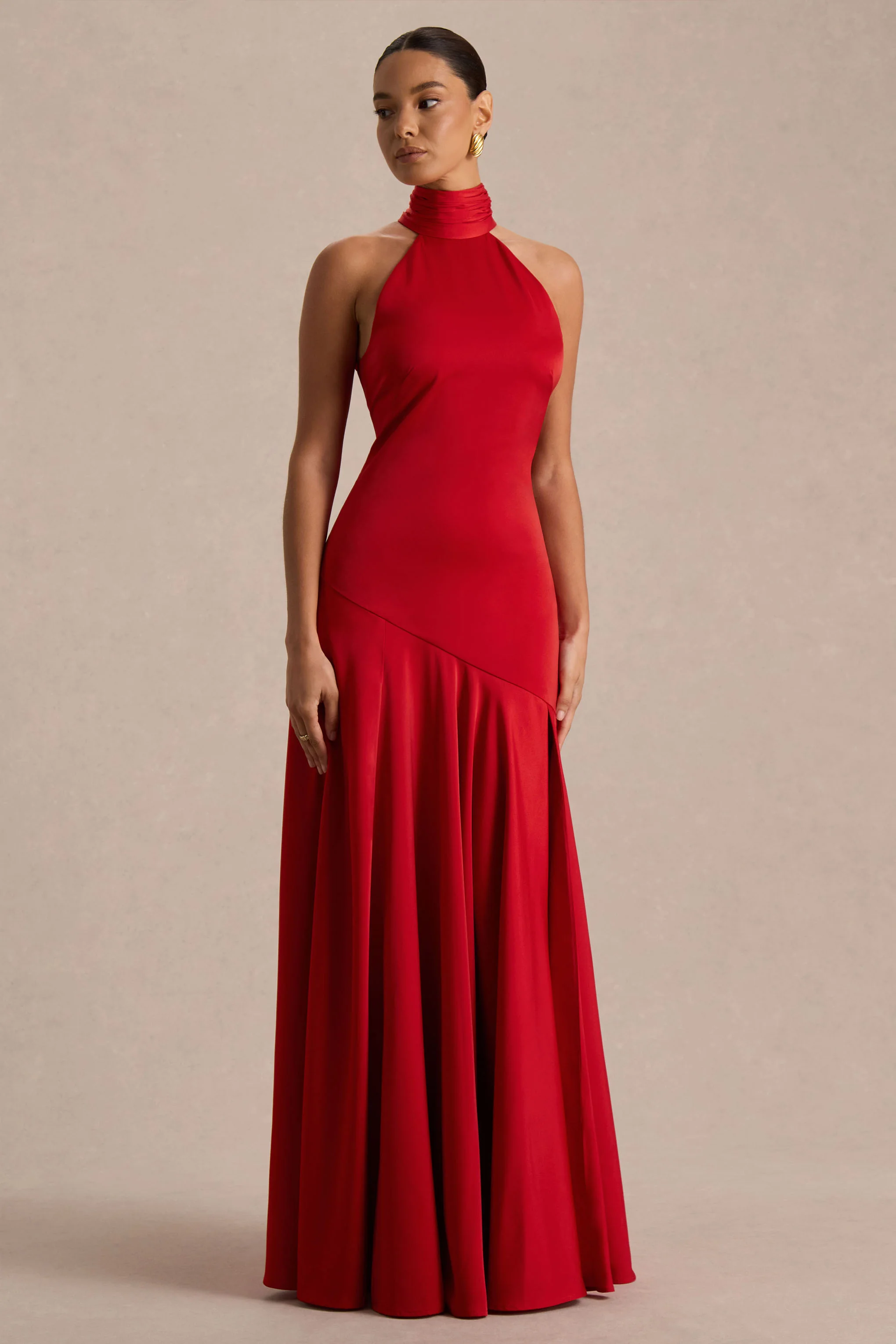 Luscious | Red High-Neck Maxi Dress With Drop-Waist And Bow Detail - Image 6
