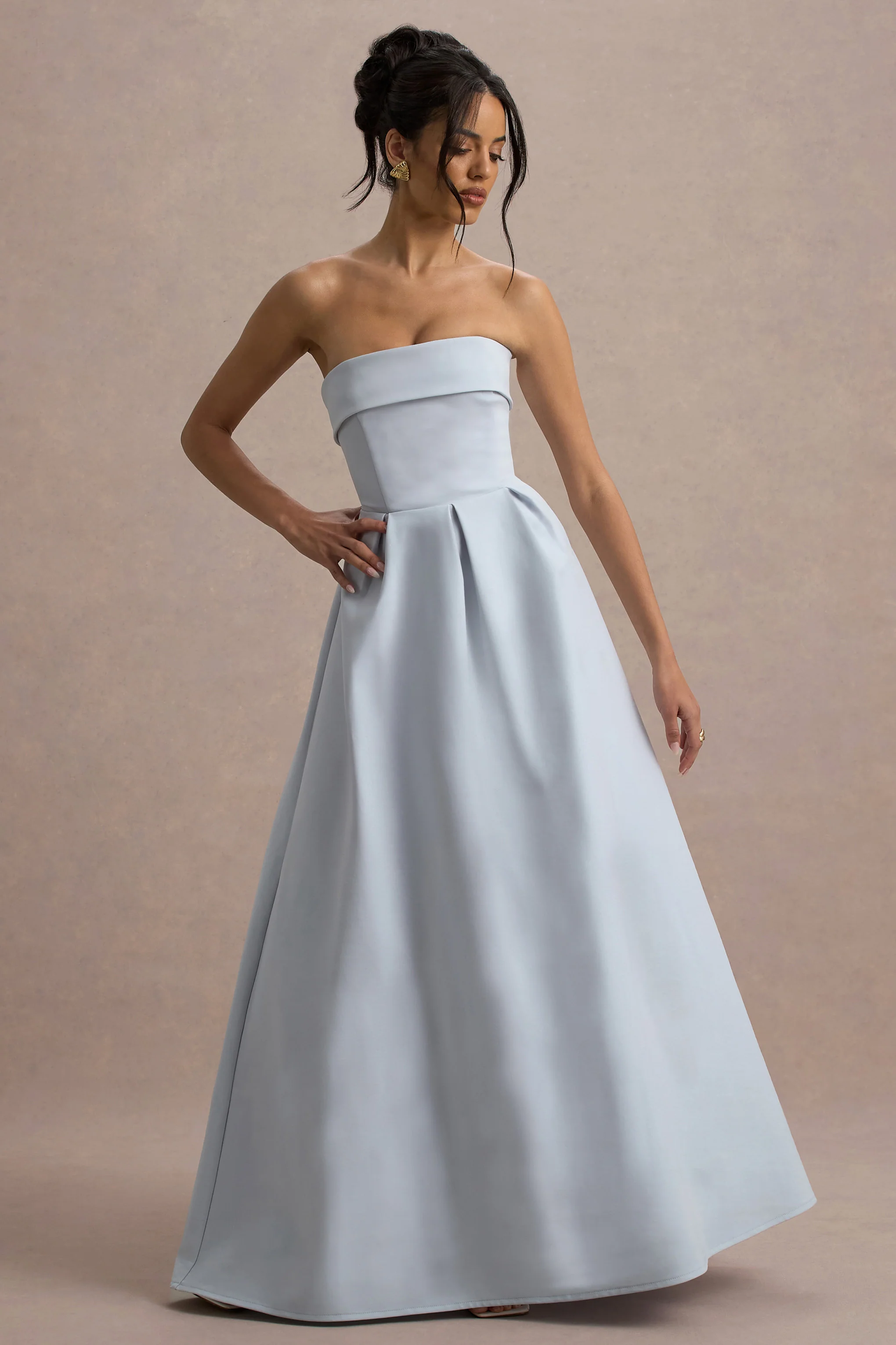 Maddalena | Powder Blue Bandeau Skater Maxi Dress - Image 2