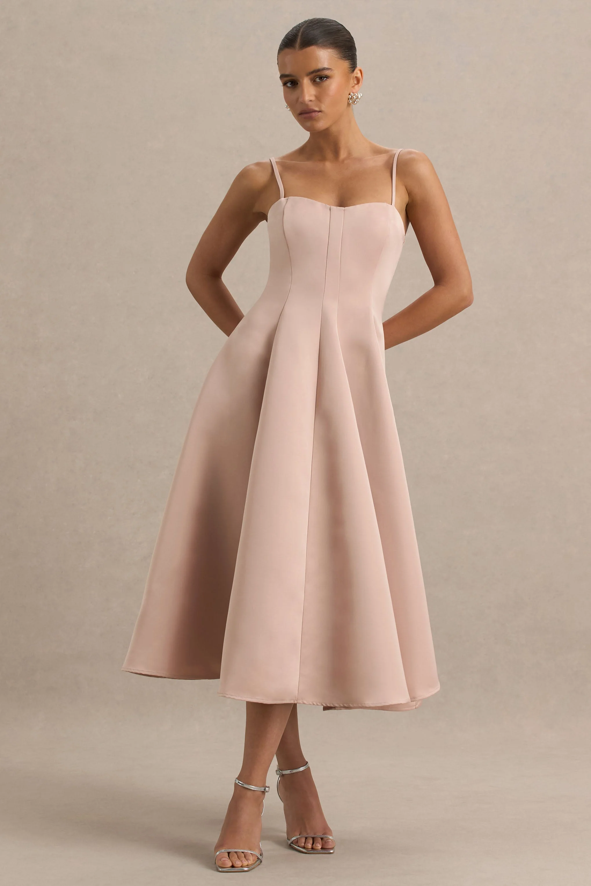 Mally | Rose Pink Satin Sweetheart A-Line Midi Dress - Image 5