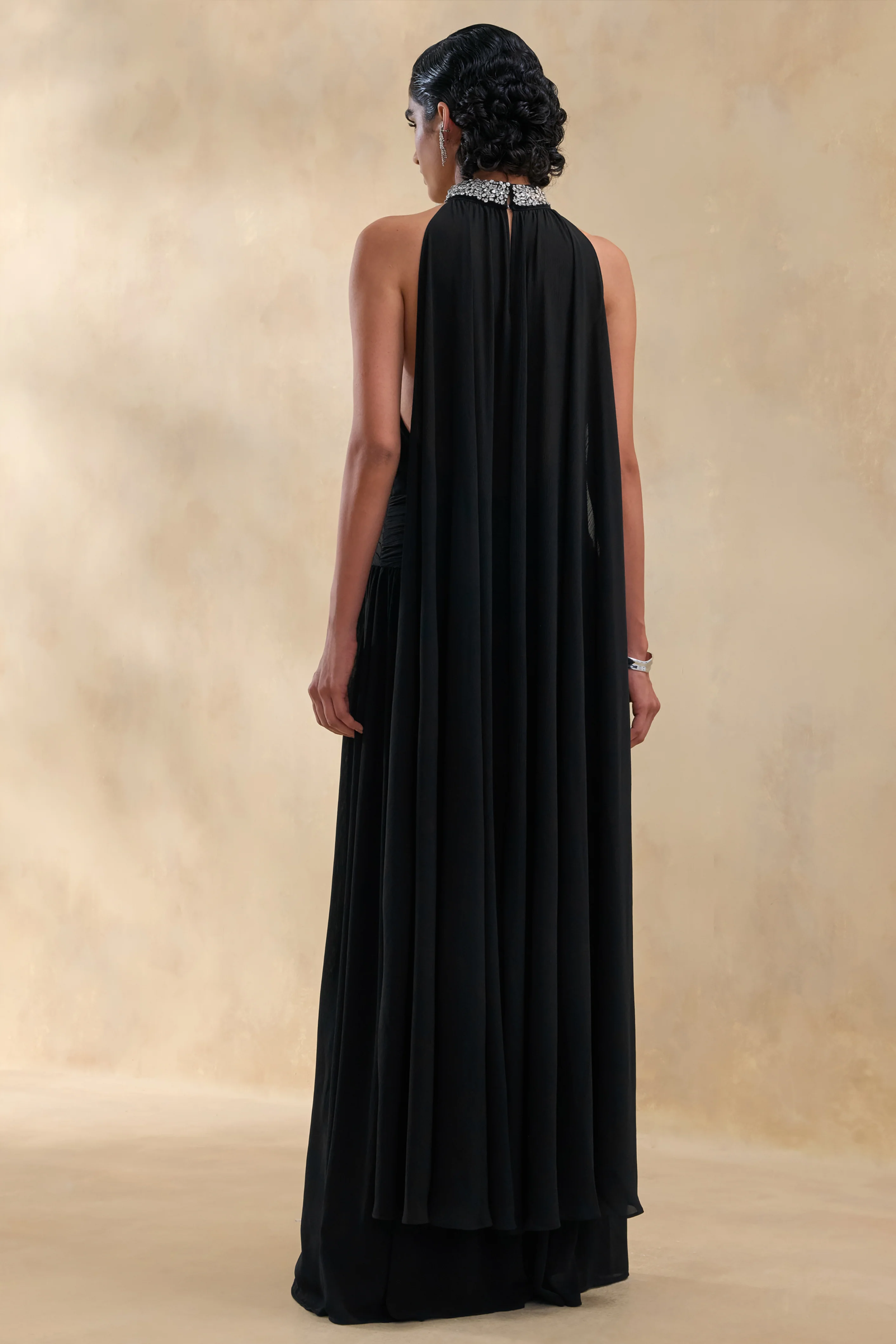 Marie | Black Halter-Neck Maxi Dress With Embellished Detailing - Image 2