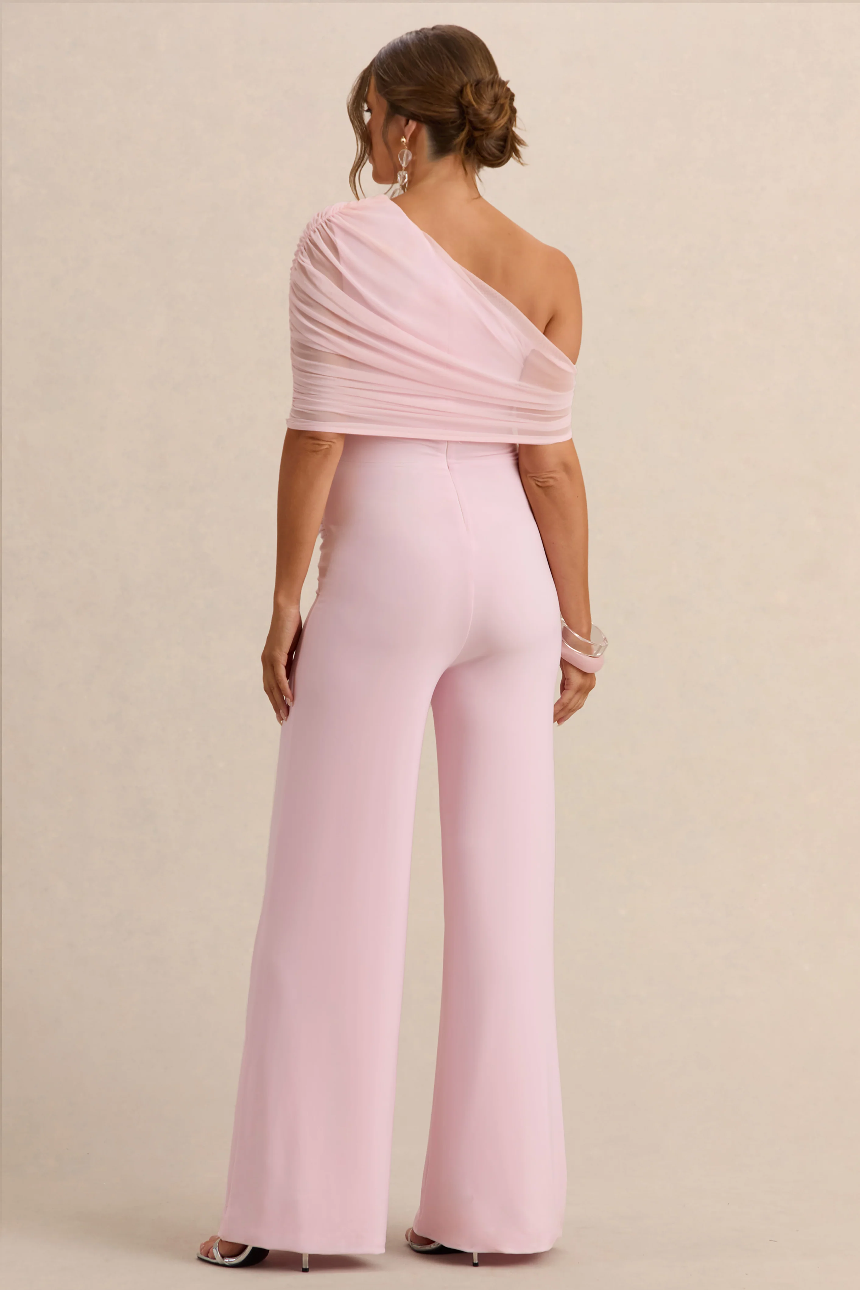 Mariska | Light Pink Asymmetric-Neck Maternity Jumpsuit With Sash Detail - Image 2
