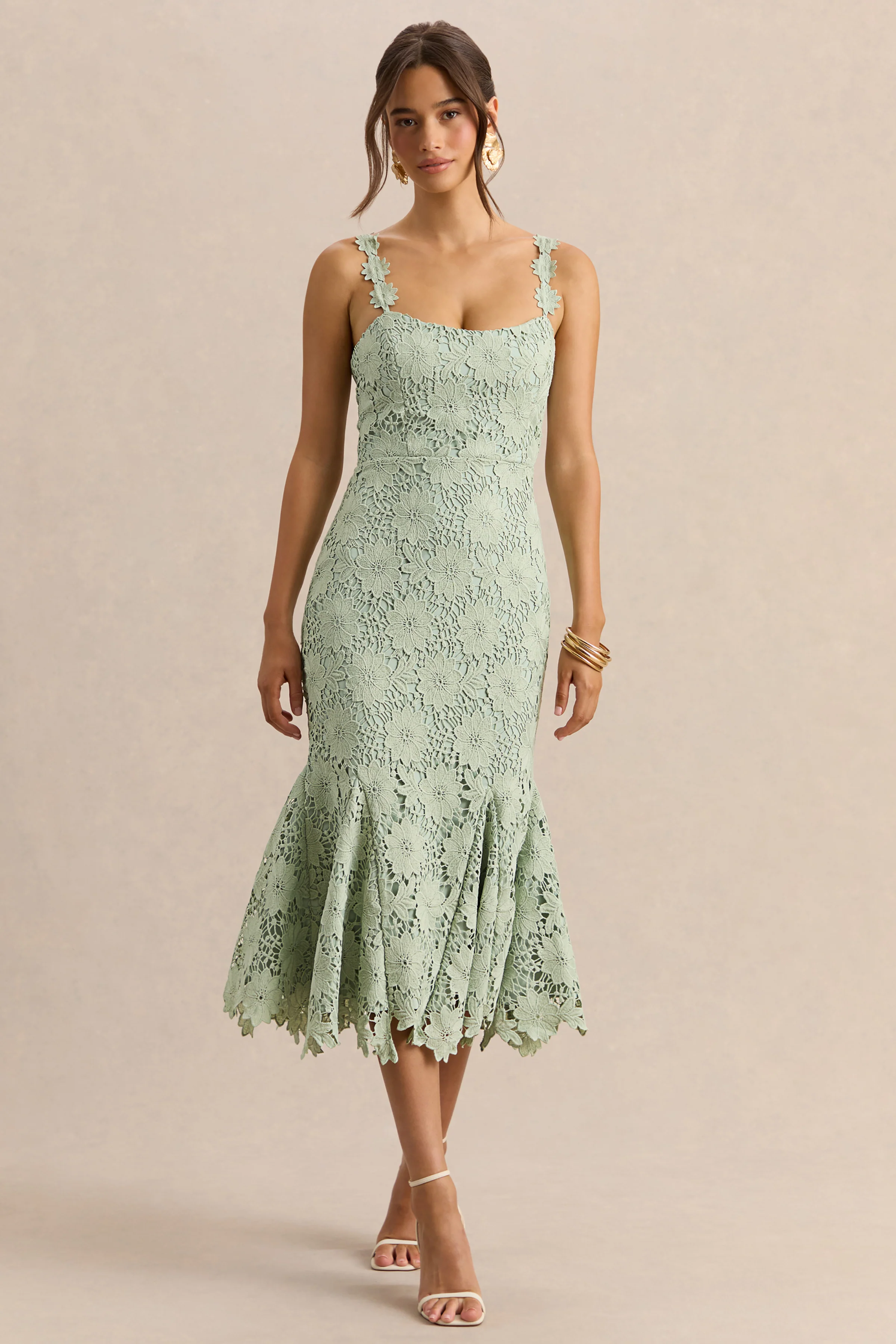 Melia | Sage Lace Scoop-Neck Midi Dress - Image 5