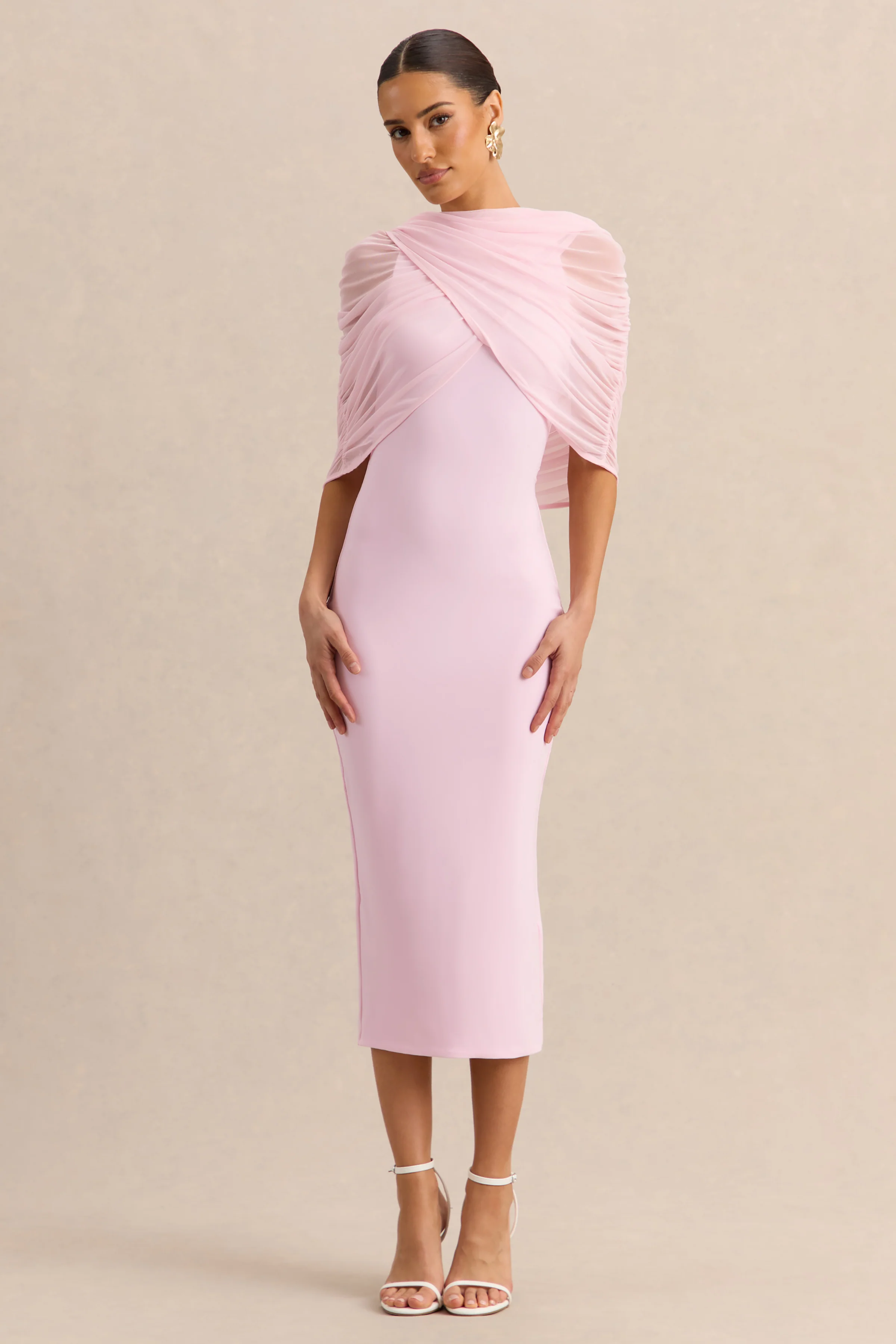 Mirana | Light Pink High-Neck Midi-Dress