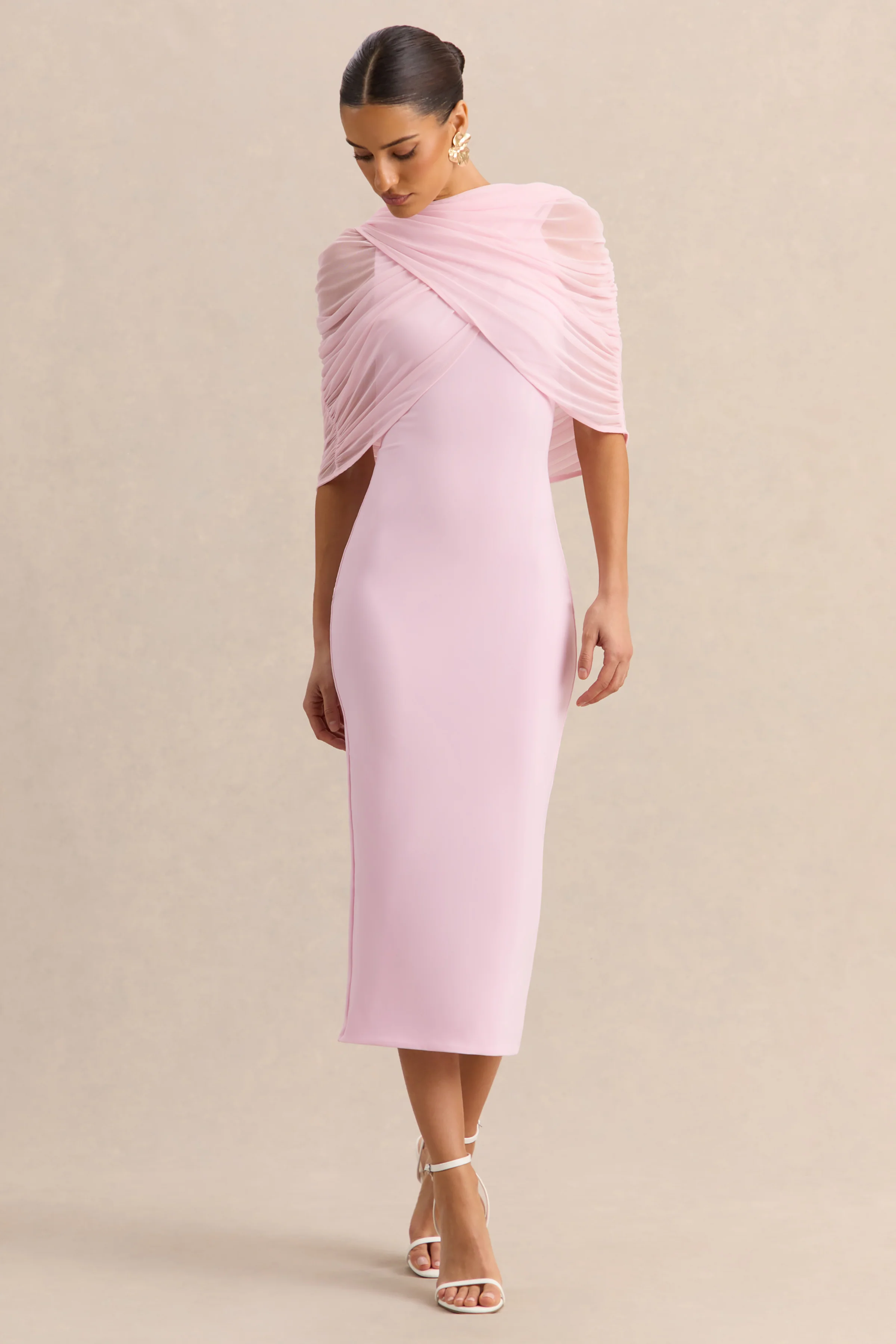 Mirana | Light Pink High-Neck Midi-Dress - Image 6