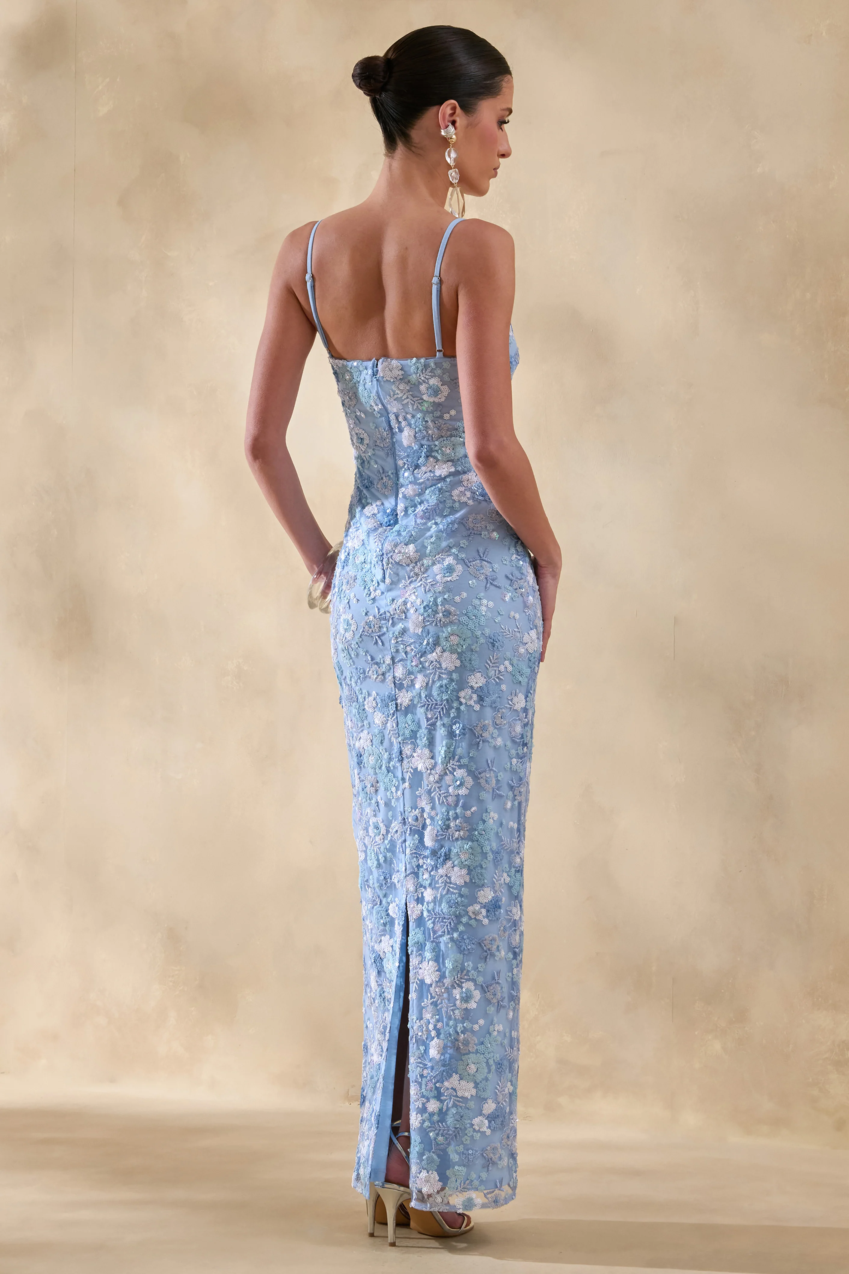 Miren | Light Blue Embellished Sequin Bandeau Maxi Dress - Image 2