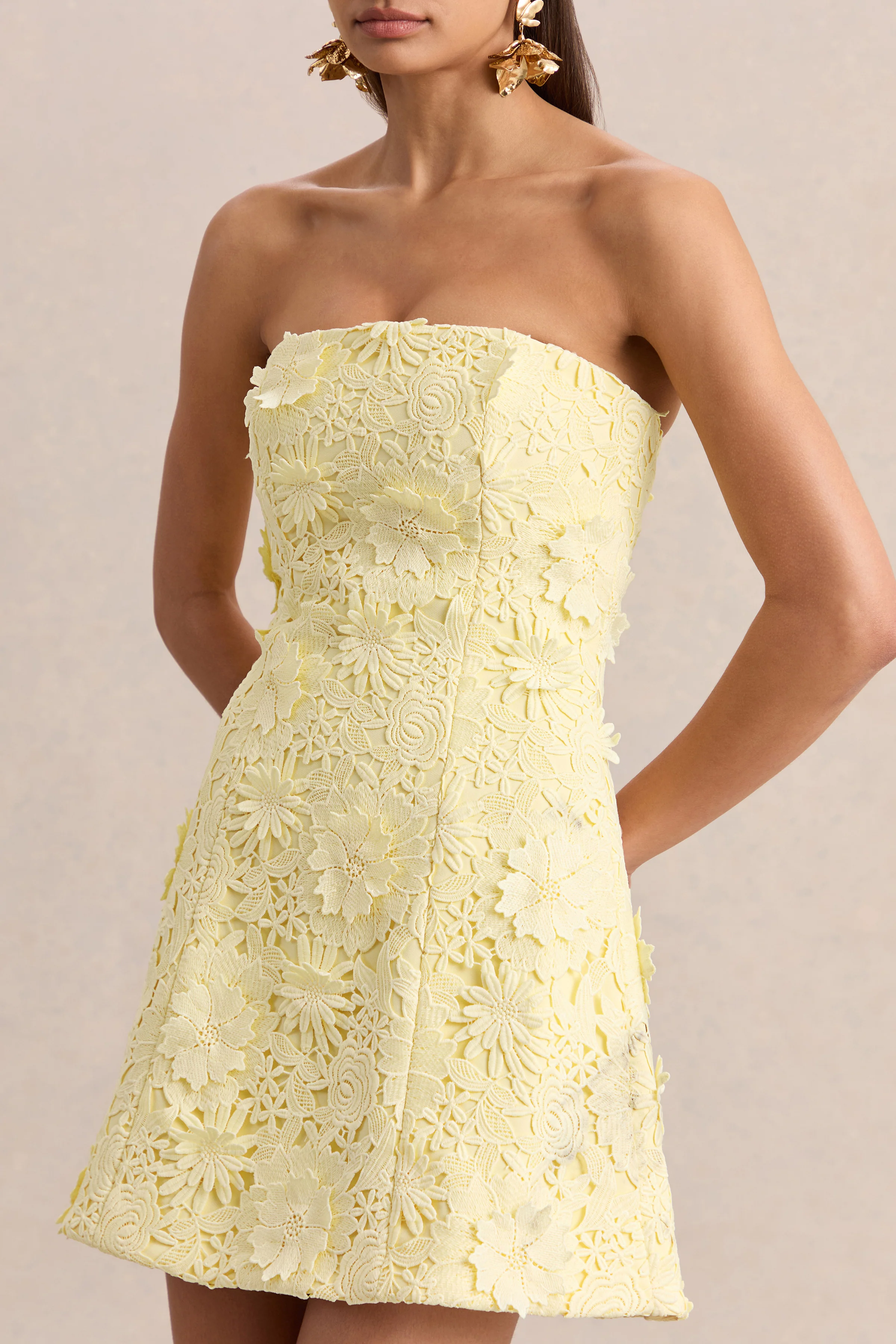 Natalie | Lemon Lace Bandeau Mini Dress - Image 8