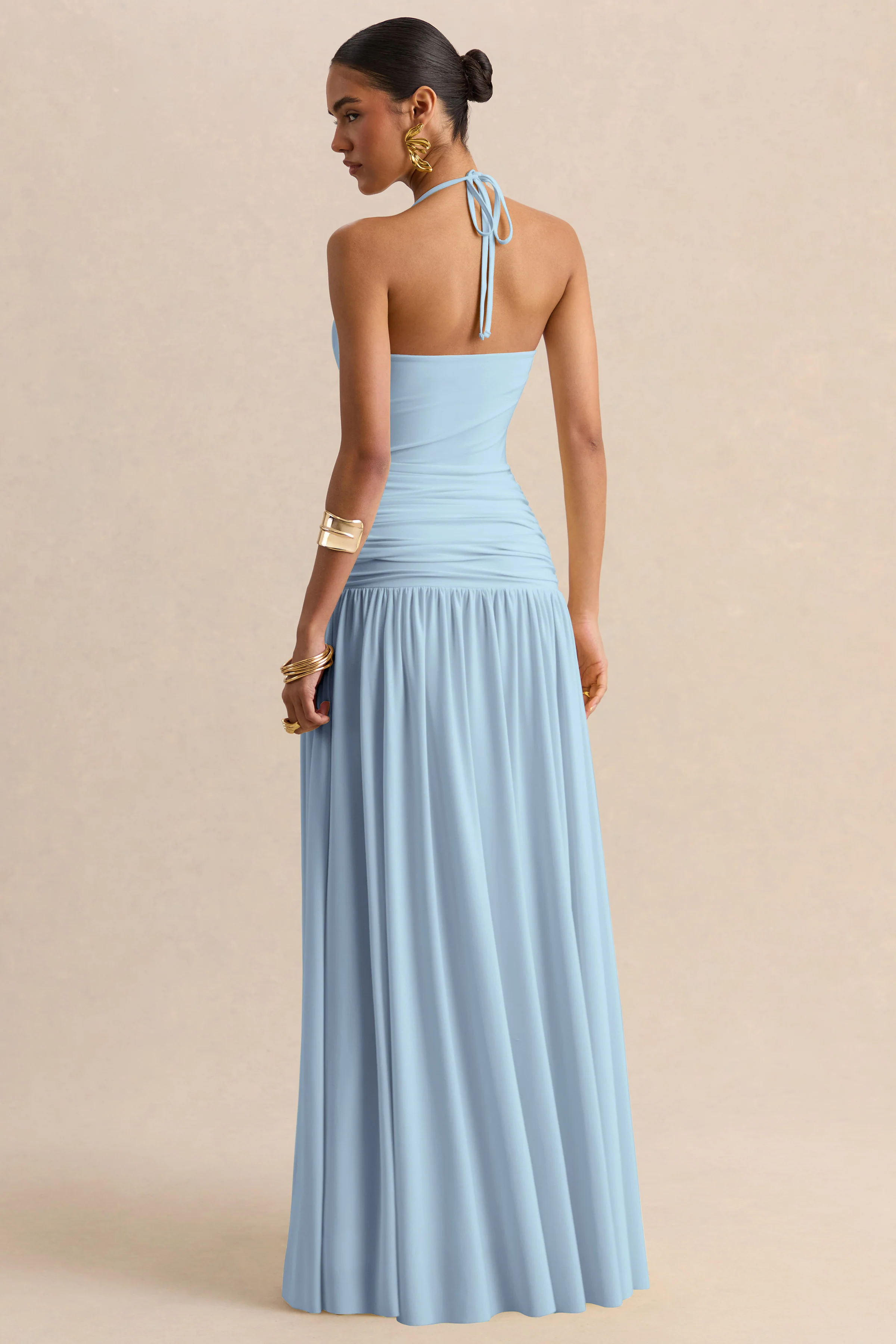Nicolette | Powder Blue Square-Neck Maxi Dress With Ruched-Detailing - Image 2