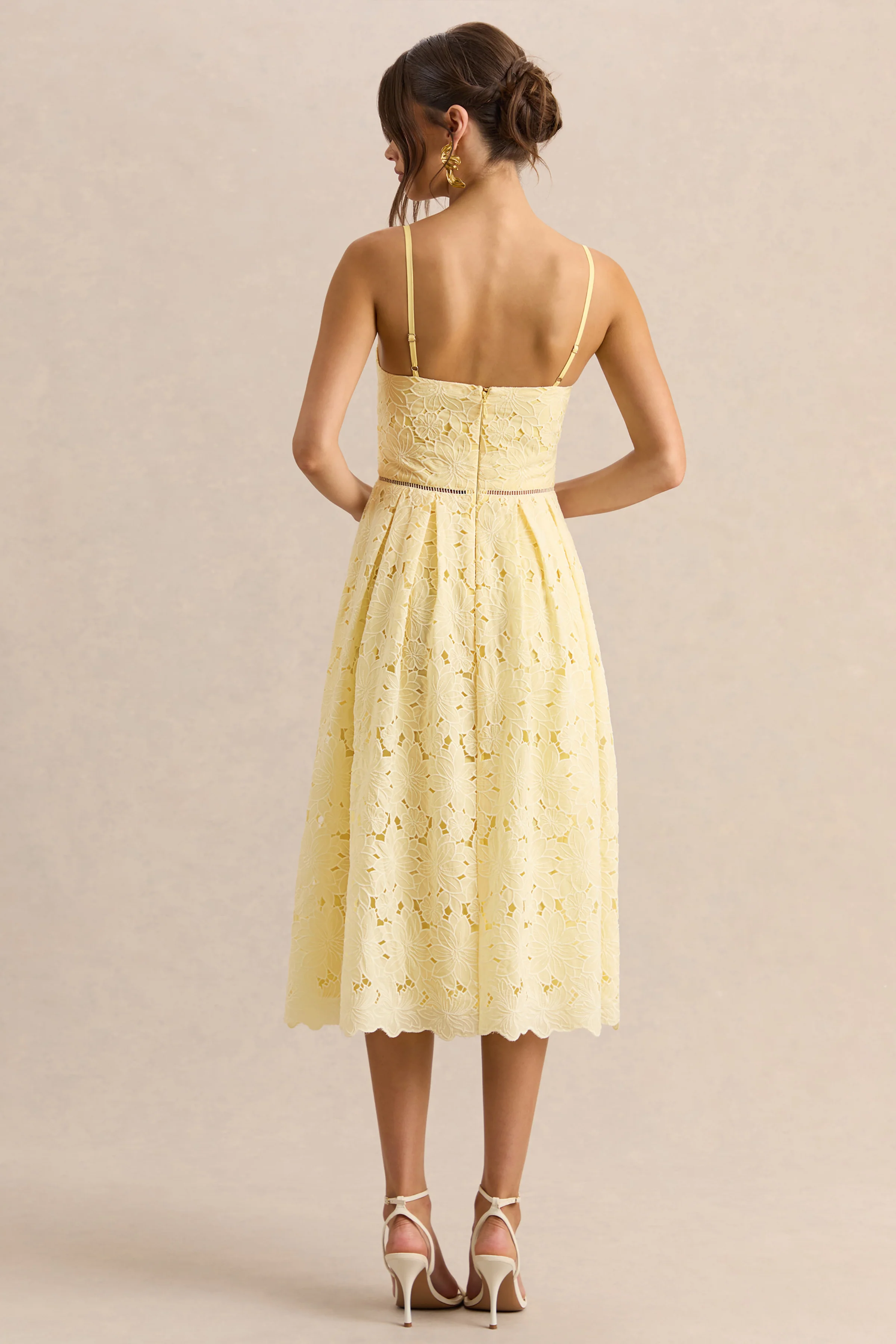 Nicoline | Lemon Lace Sweetheart Midi Dress With Cami Straps - Image 2
