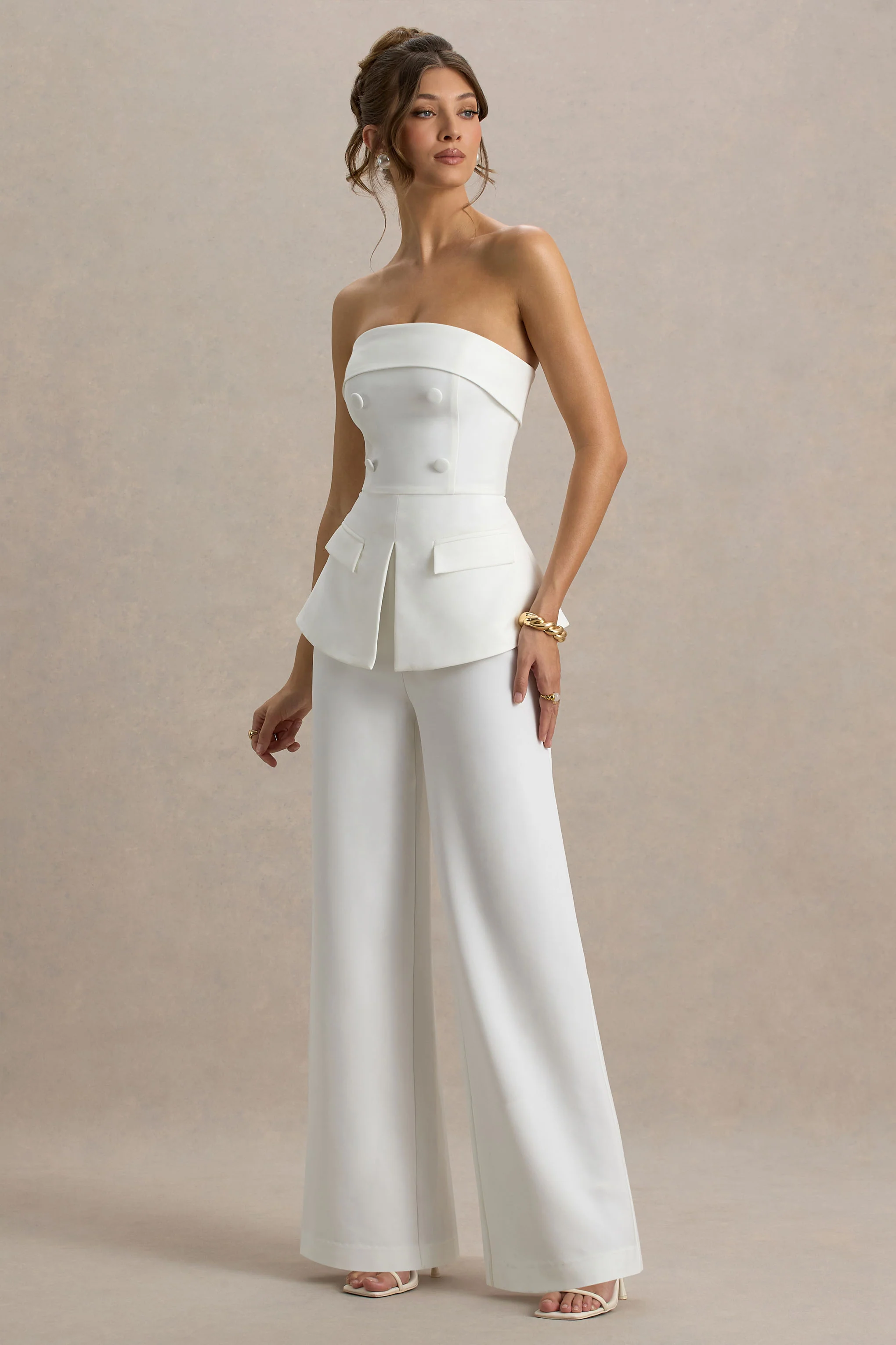 Noemi | White Bandeau Tailored Jumpsuit - Image 4