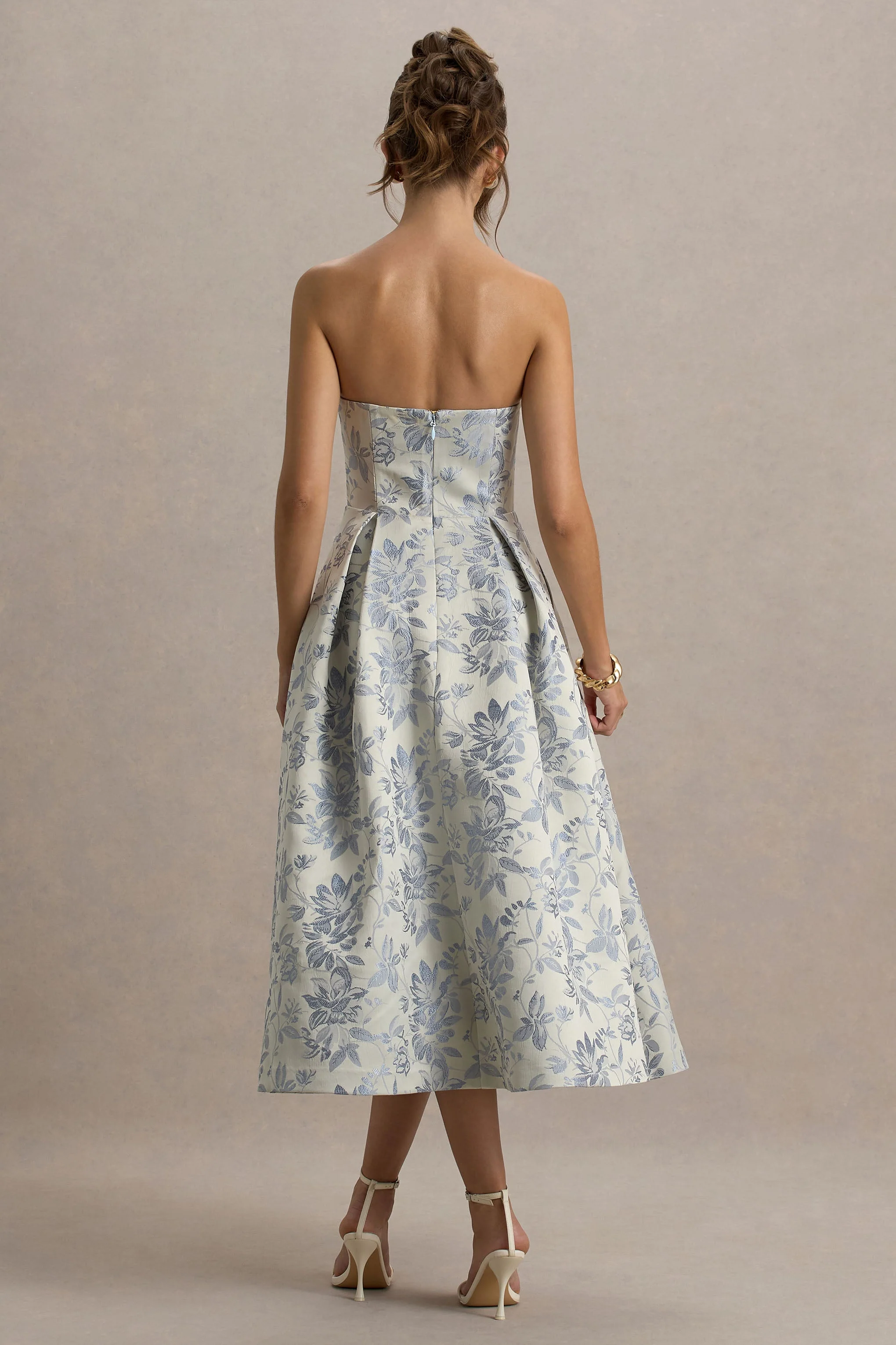 One Wish | Light Blue Jacquard Sweetheart Midi Dress - Image 2