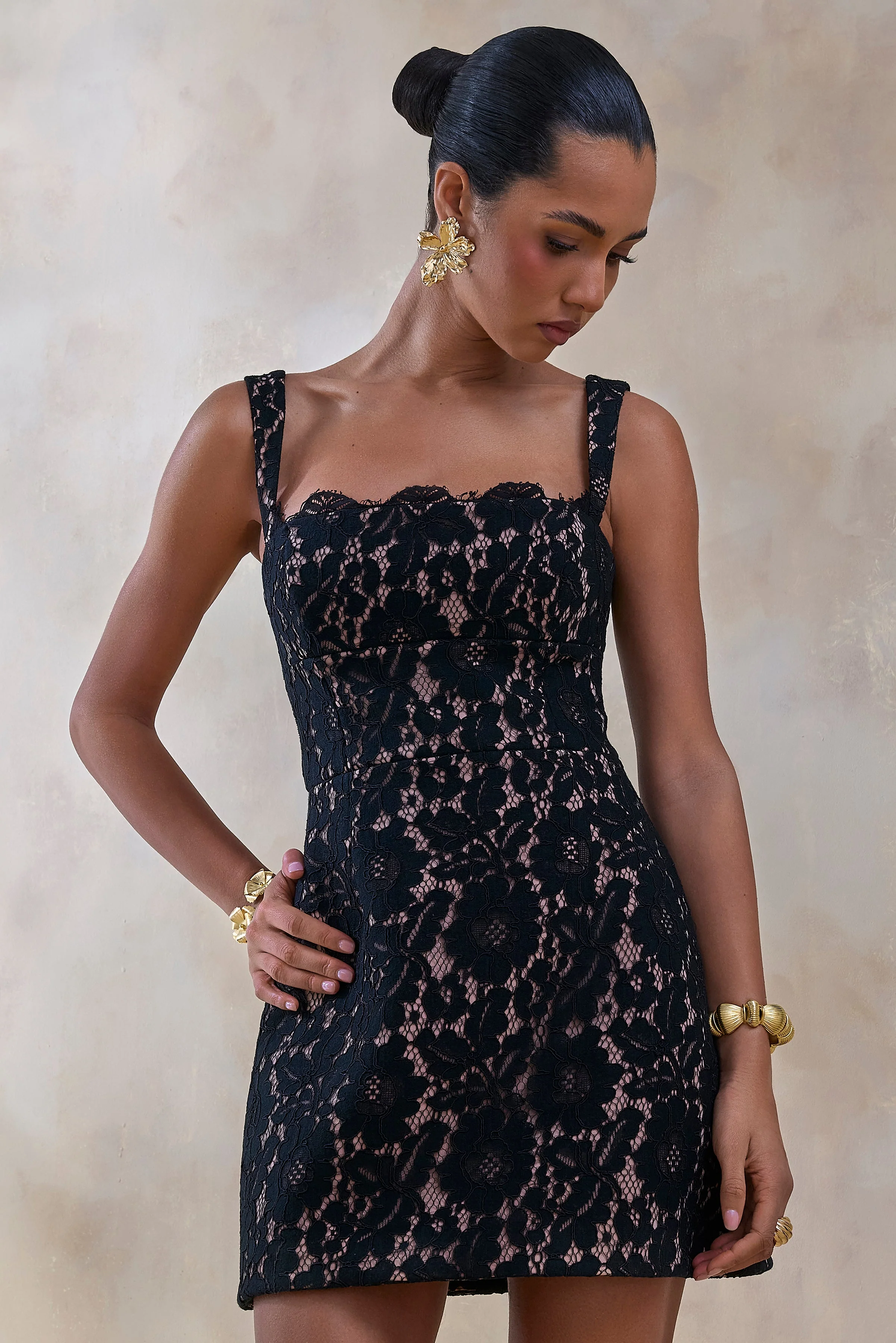 Orelisse | Black Lace Square-Neck Mini Dress - Image 6