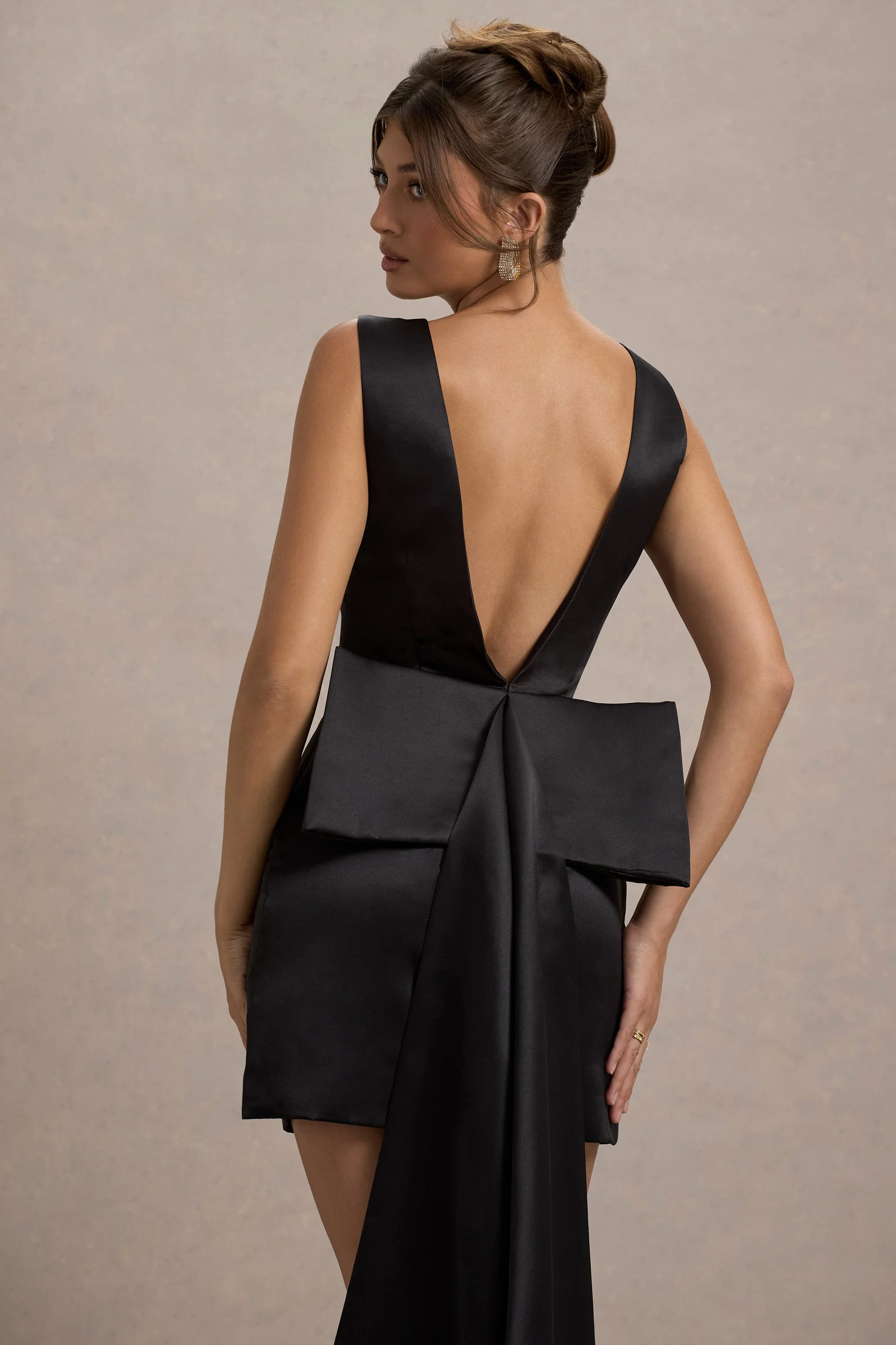 Peace | Black Satin Mini Dress With Drape Detail - Image 3