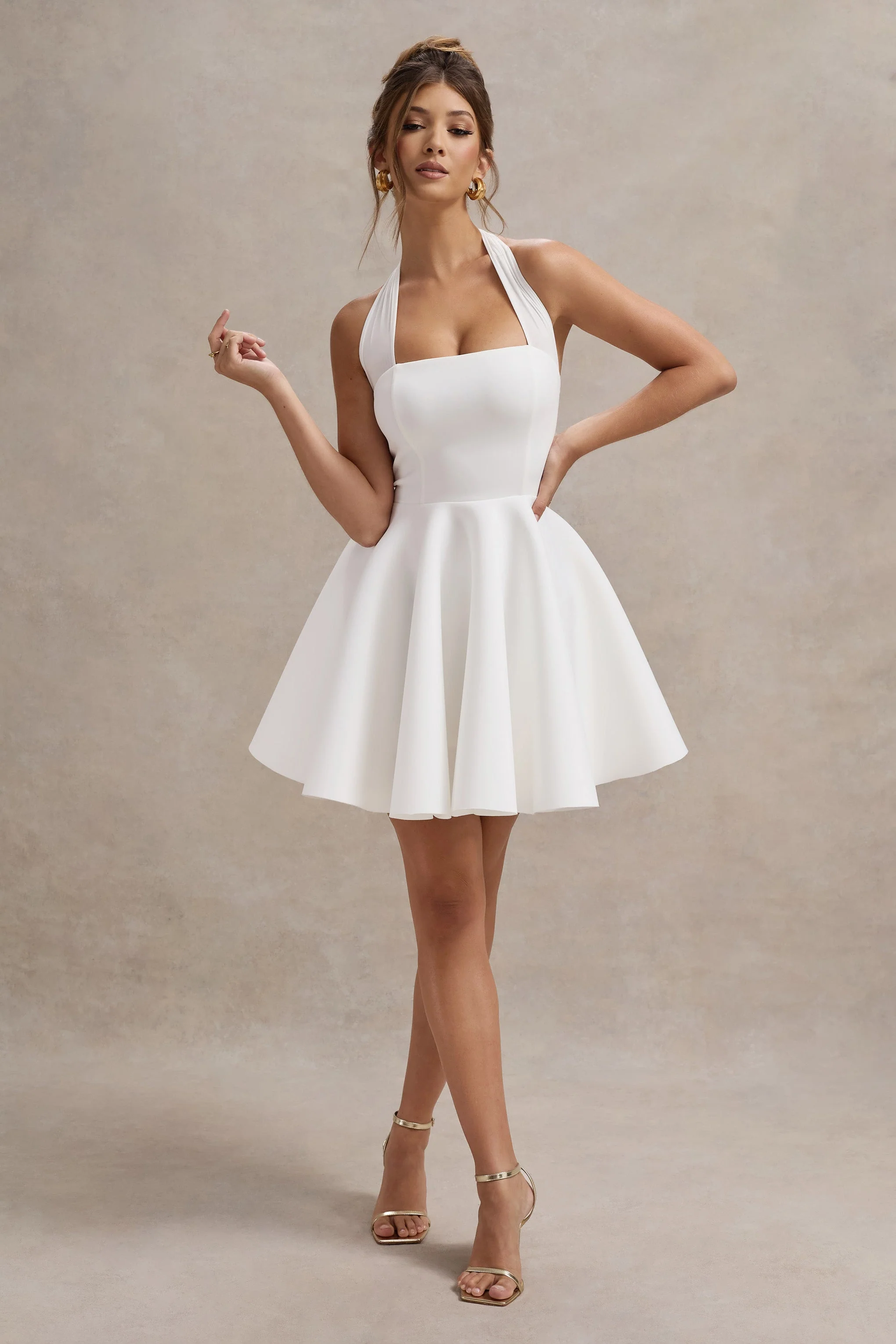 Peggy | White Halter-Neck Skater Mini Dress - Image 6