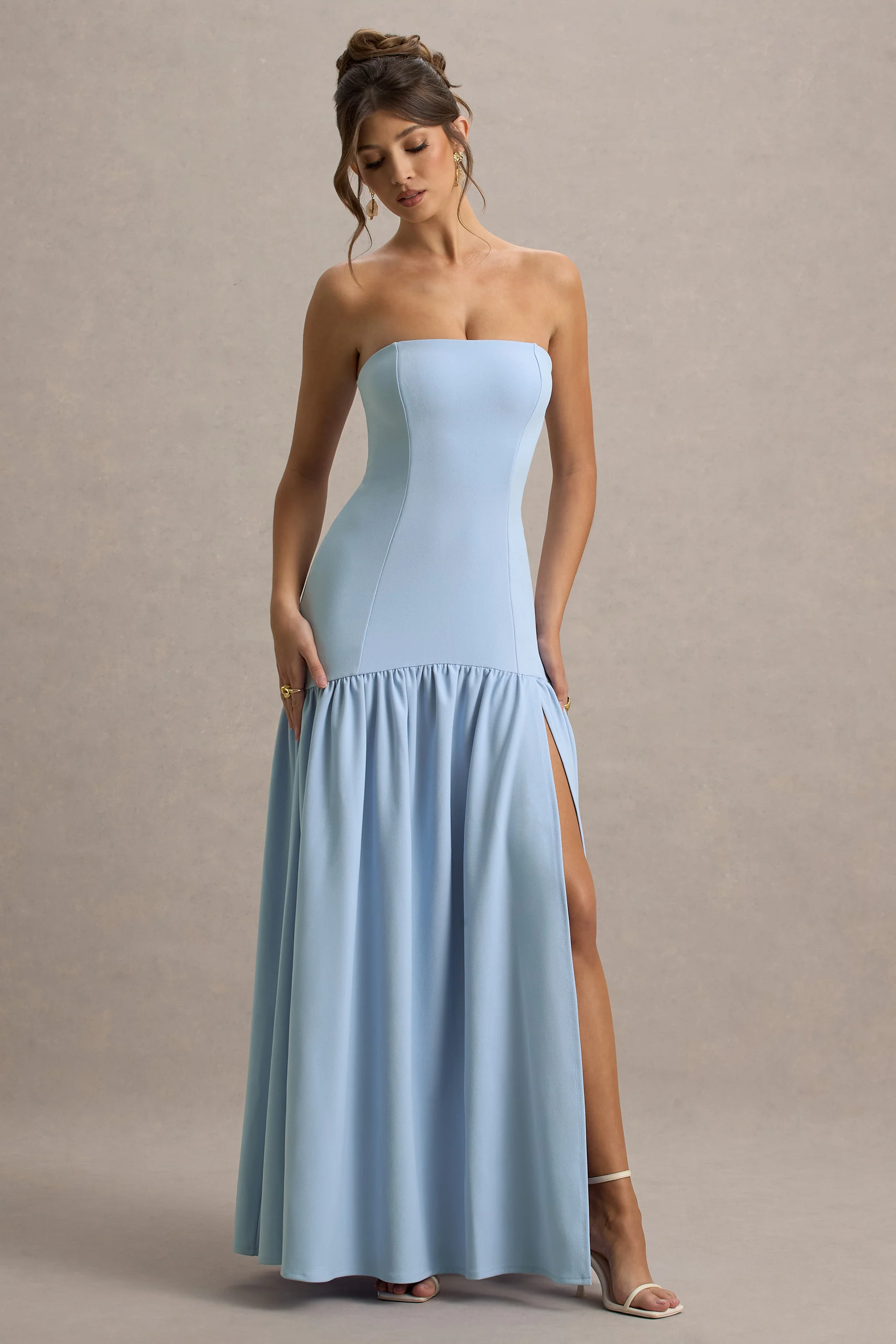 Penny | Powder Blue Bandeau Drop-Waist Maxi Dress - Image 5