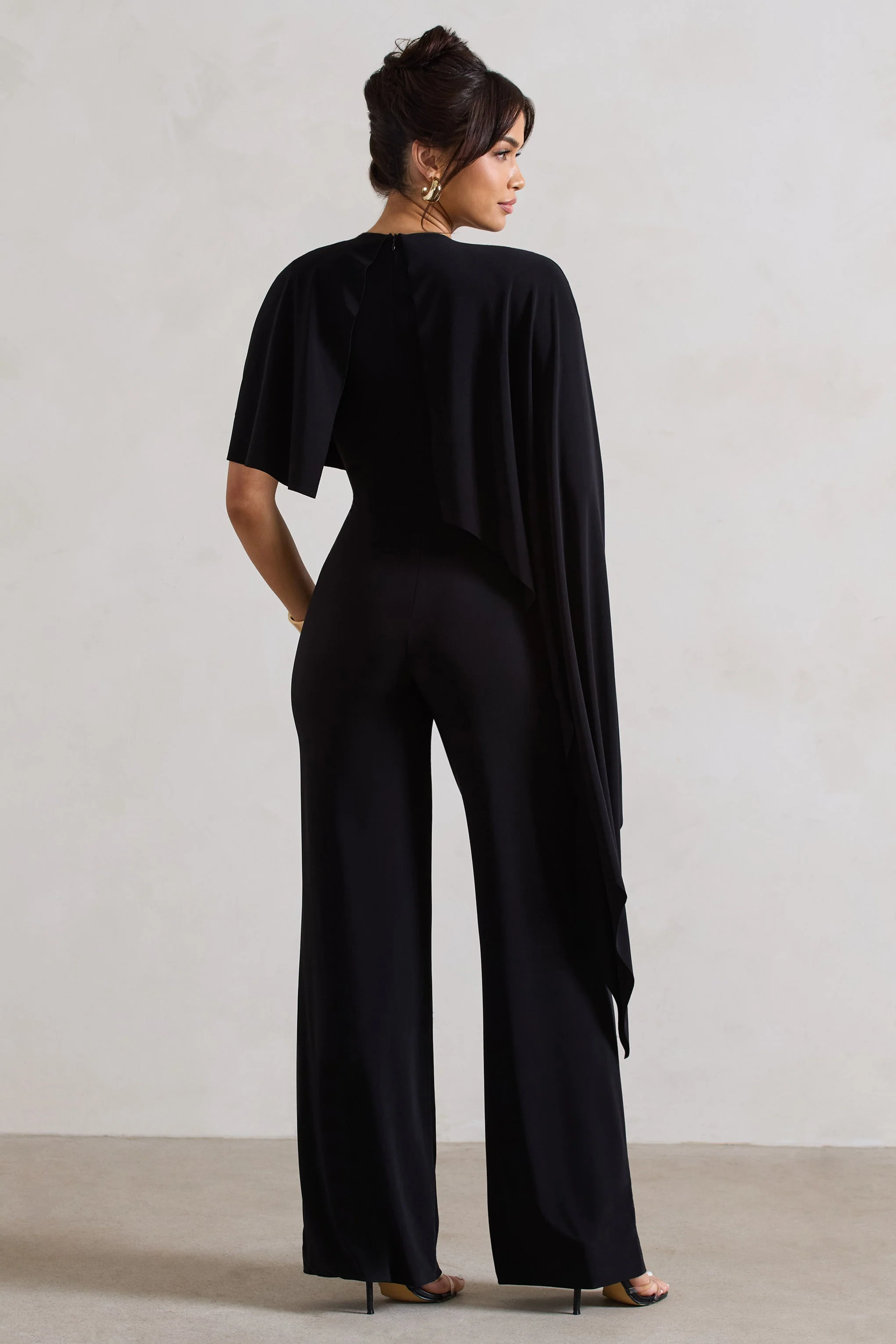 Reserve | Black Wide-Leg Jumpsuit With Asymmetric Cape - Image 2