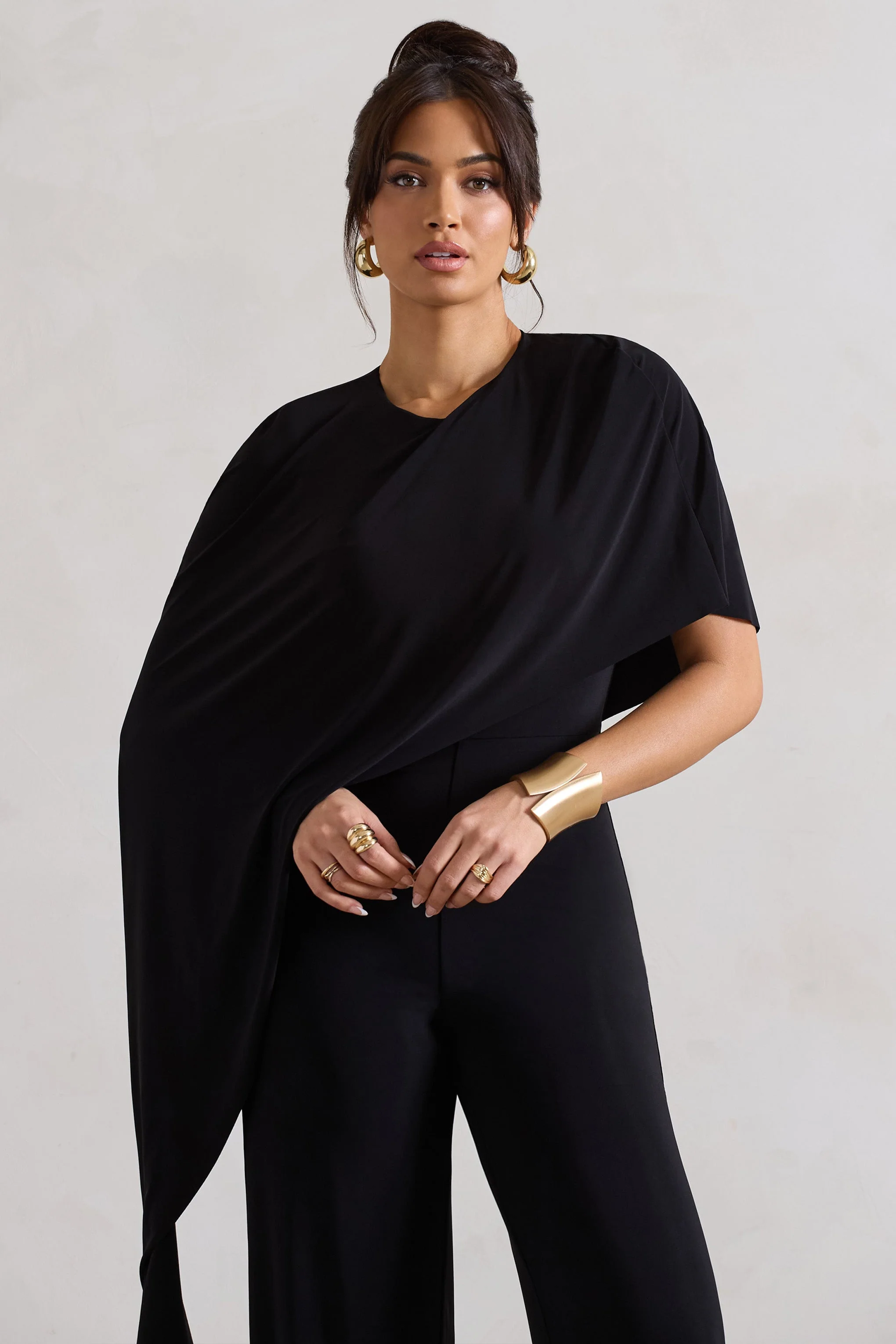 Reserve | Black Wide-Leg Jumpsuit With Asymmetric Cape - Image 3