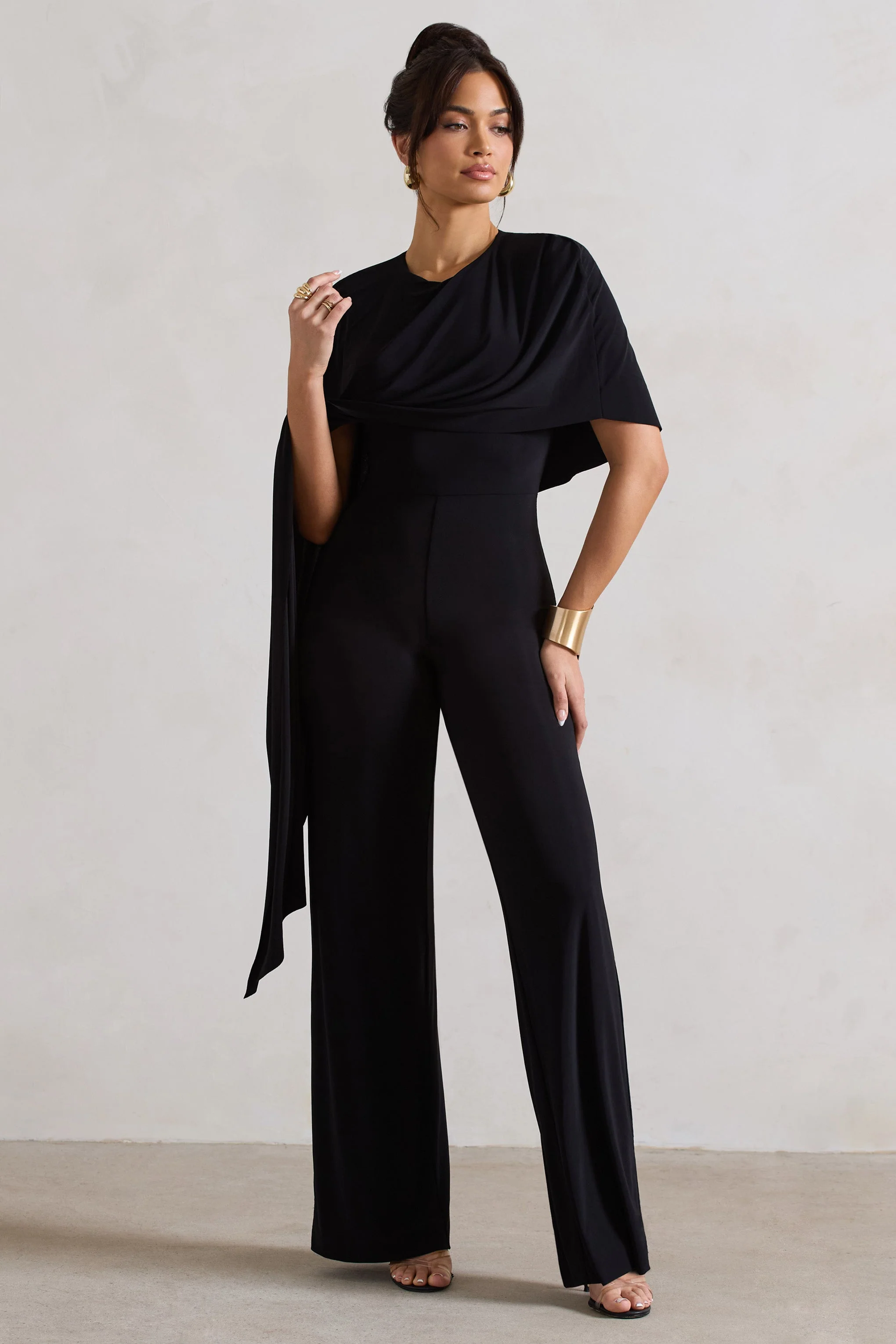 Reserve | Black Wide-Leg Jumpsuit With Asymmetric Cape - Image 4