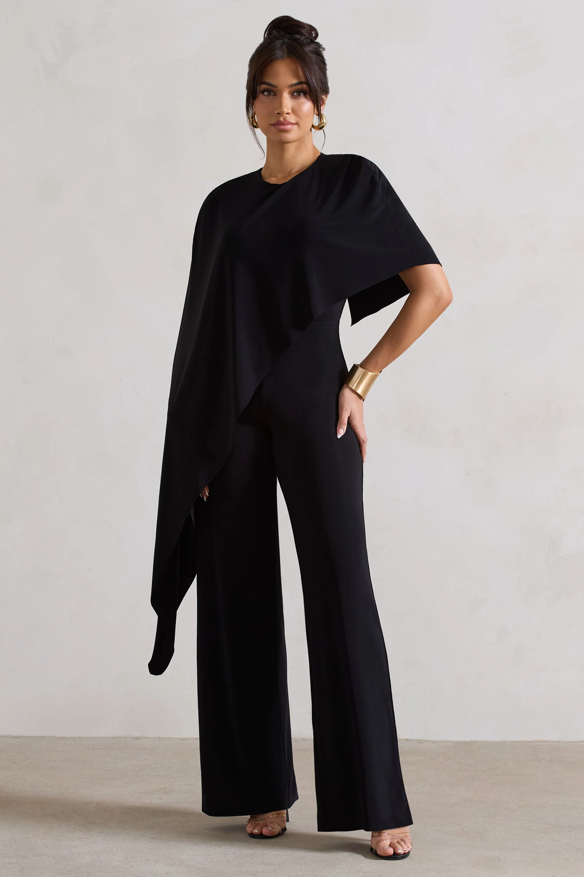 Reserve | Black Wide-Leg Jumpsuit With Asymmetric Cape - Image 5