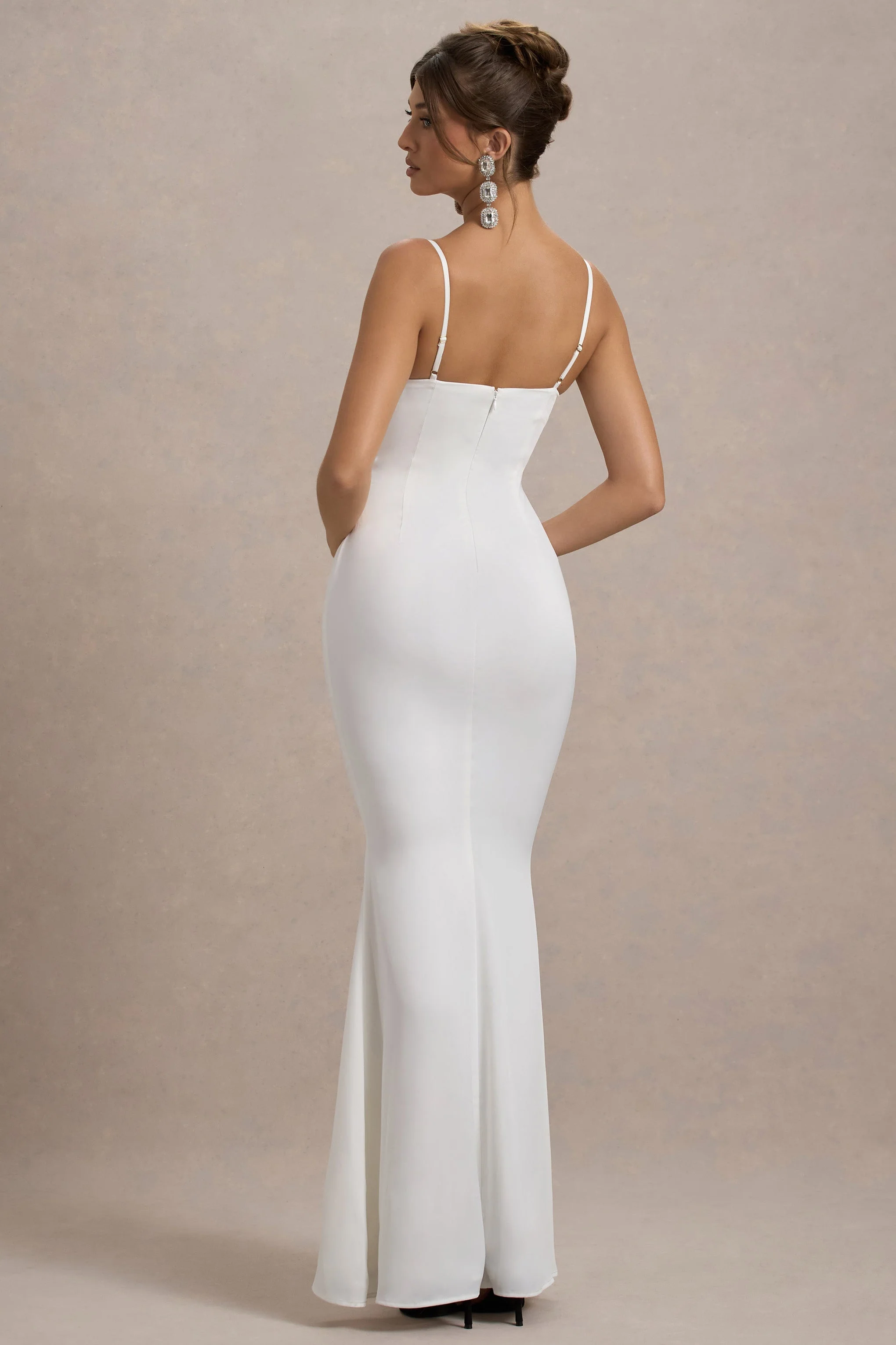 Rumi | White Satin Strappy Maxi Dress With Velvet Bow - Image 2
