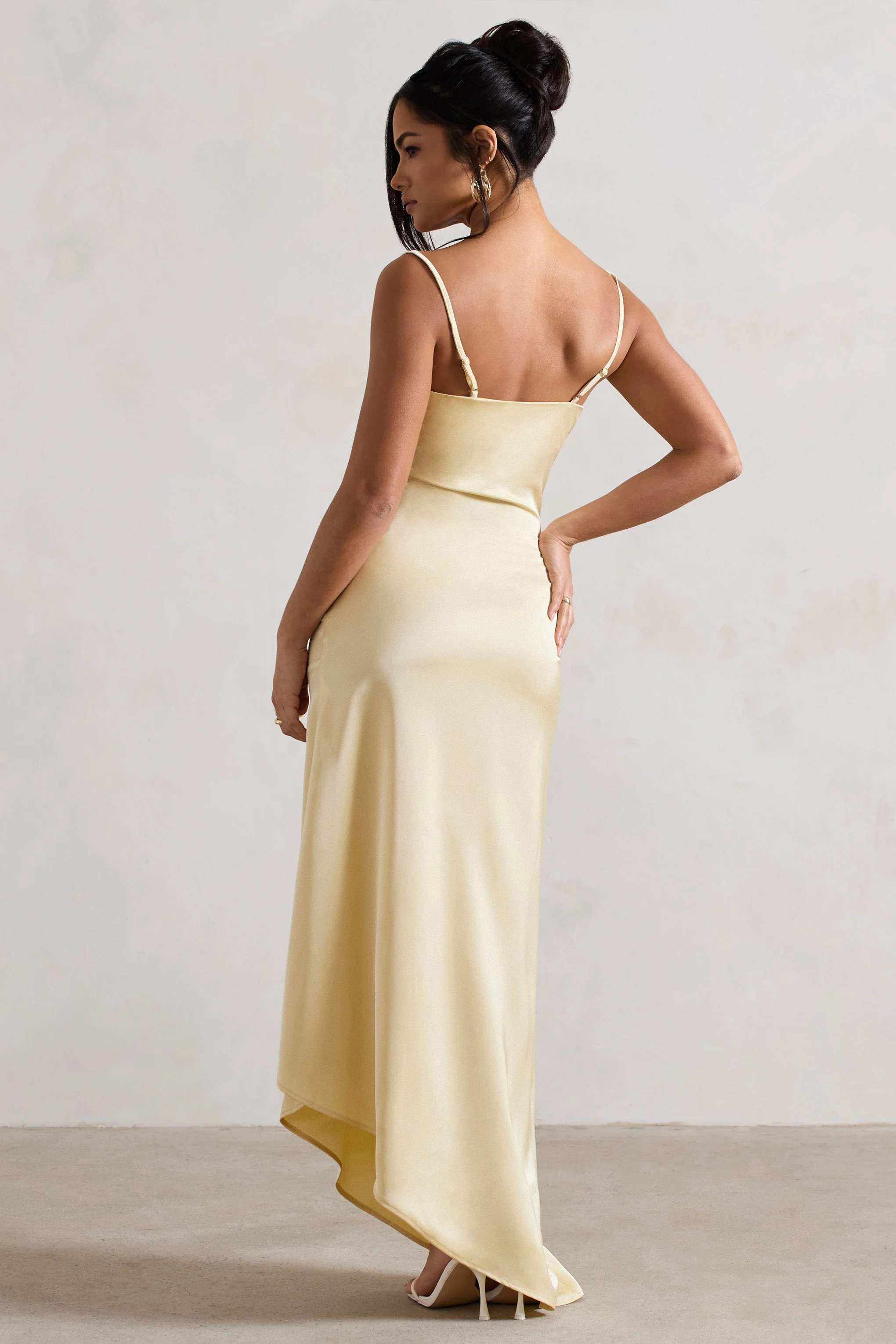 Santi | Lemon Satin Cowl-Neck Asymmetric Maxi Dress - Image 2