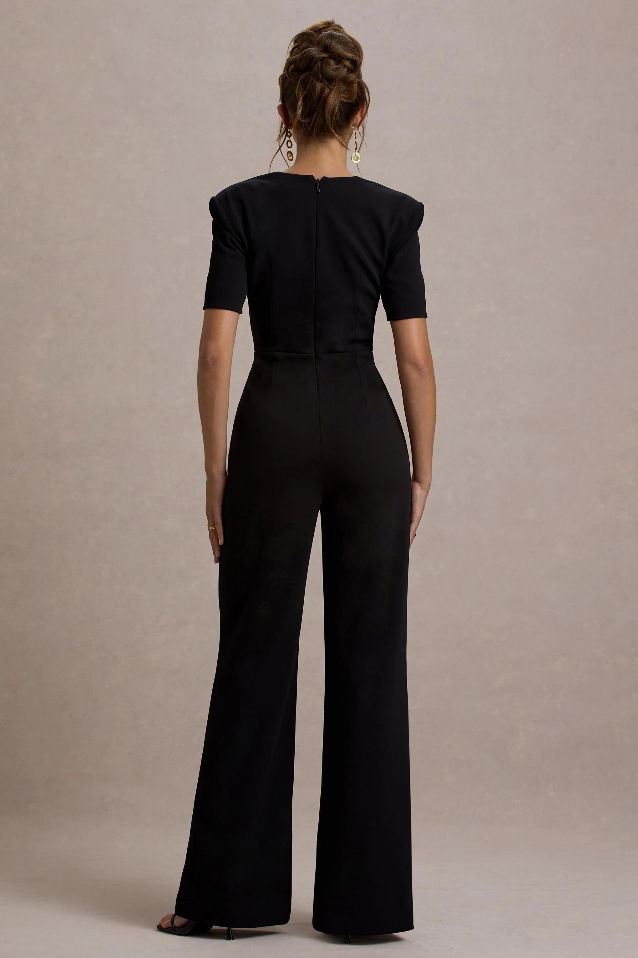 Simone | Black Sweetheart Short-Sleeve Wide-Leg Jumpsuit - Image 2