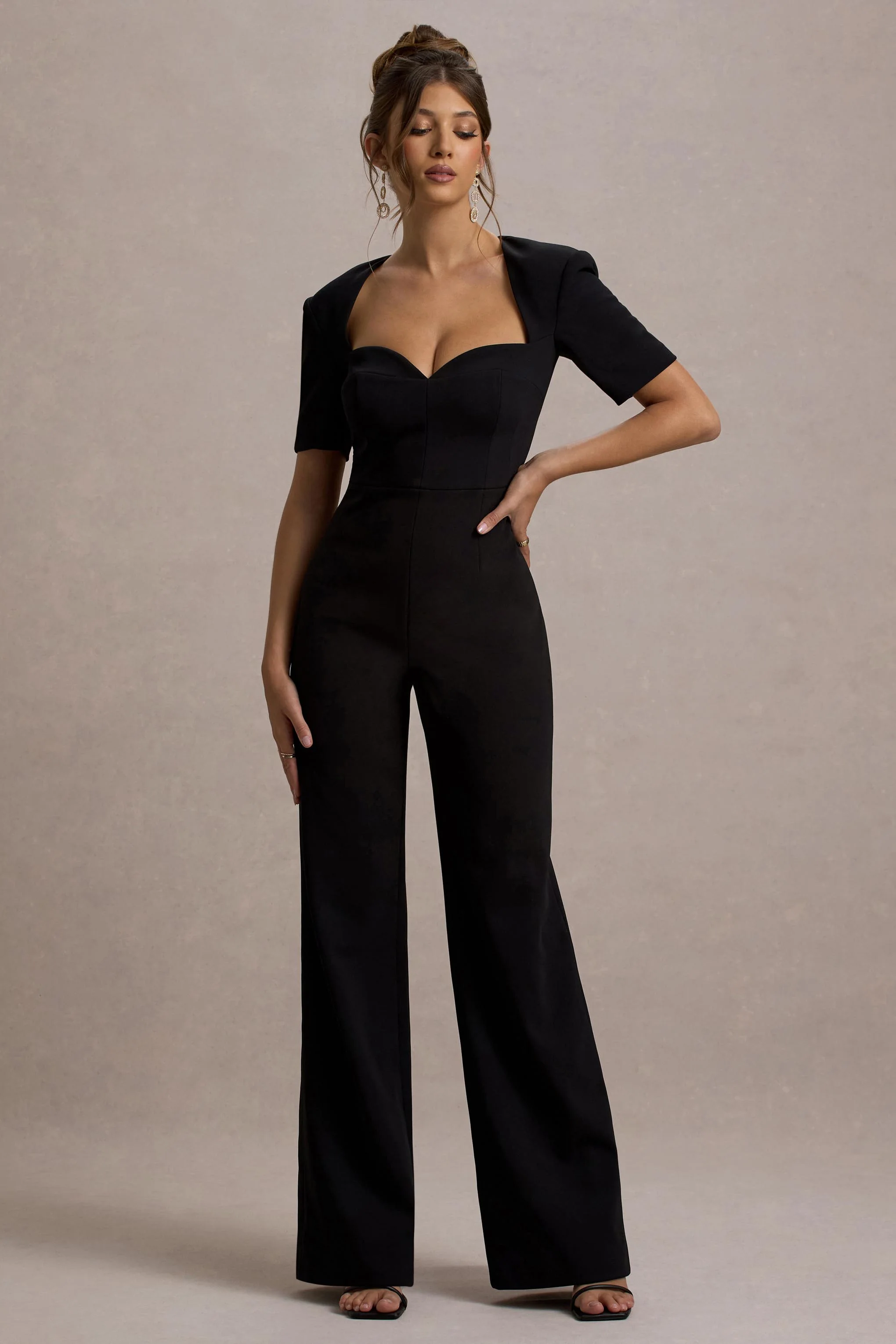 Simone | Black Sweetheart Short-Sleeve Wide-Leg Jumpsuit - Image 6
