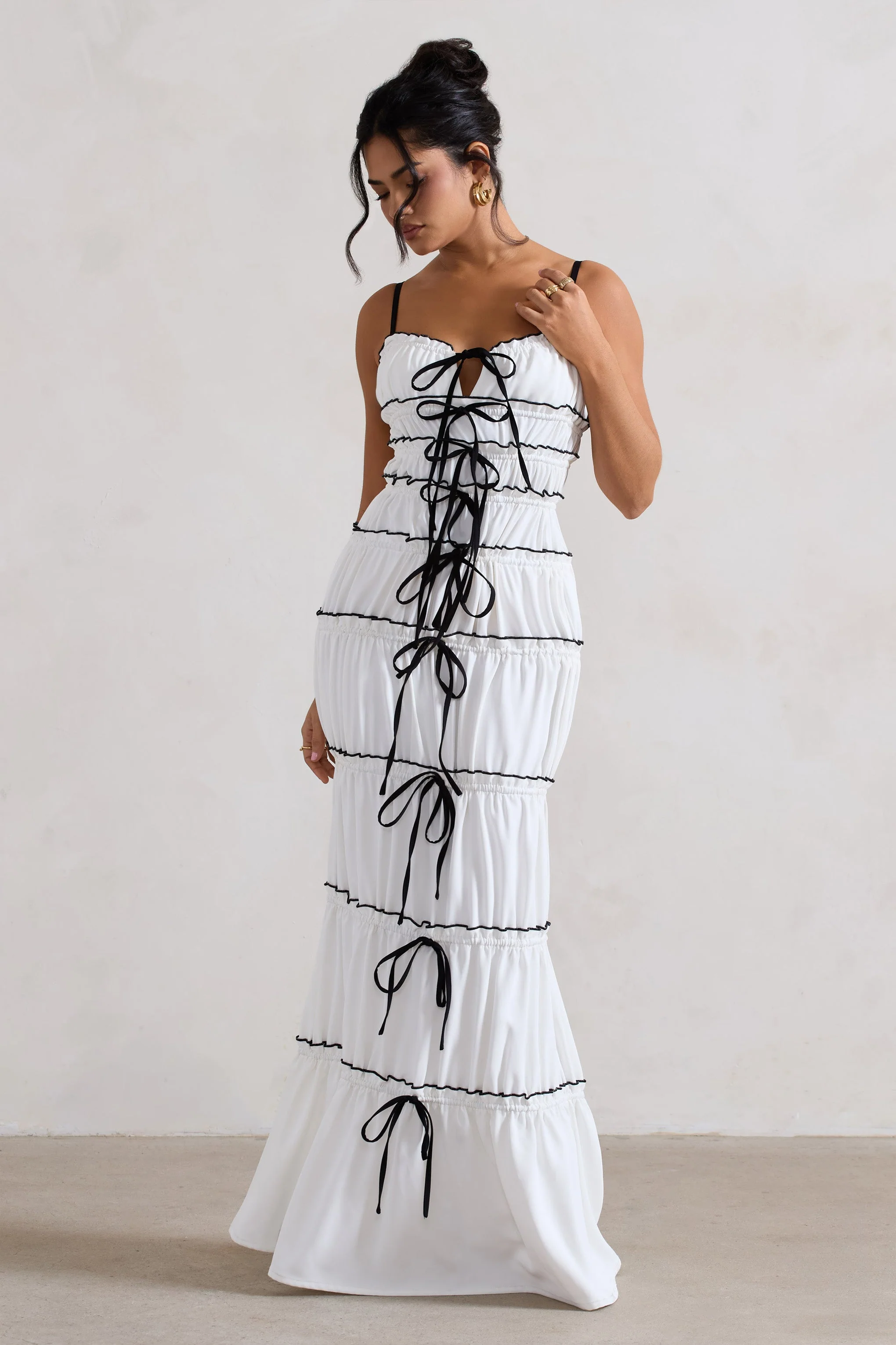 Summer Breeze | White Strappy Gathered Tiered Maxi Dress - Image 12