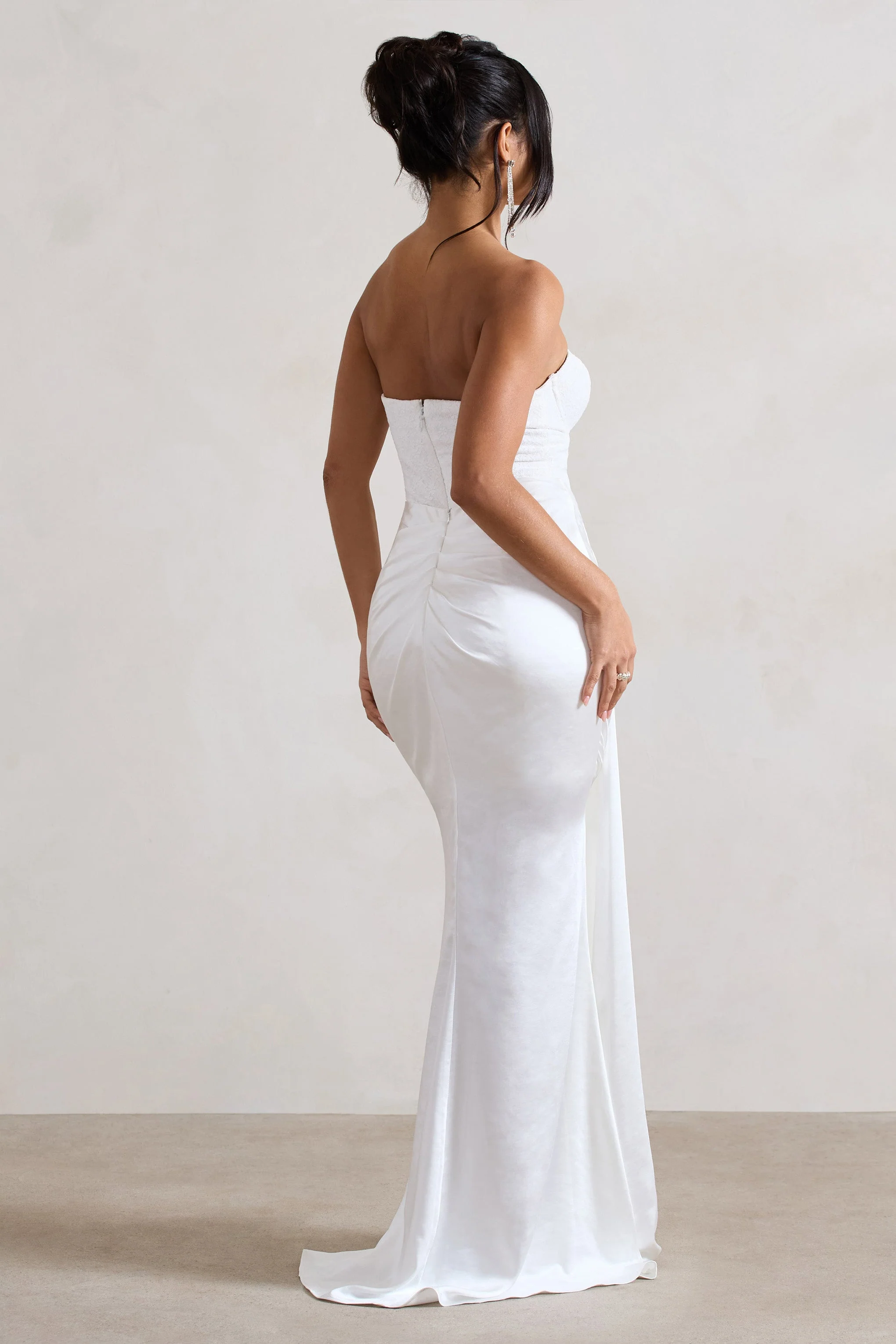 Valencia | Cream Lace Corset Maxi Dress With Detachable Skirt - Image 2