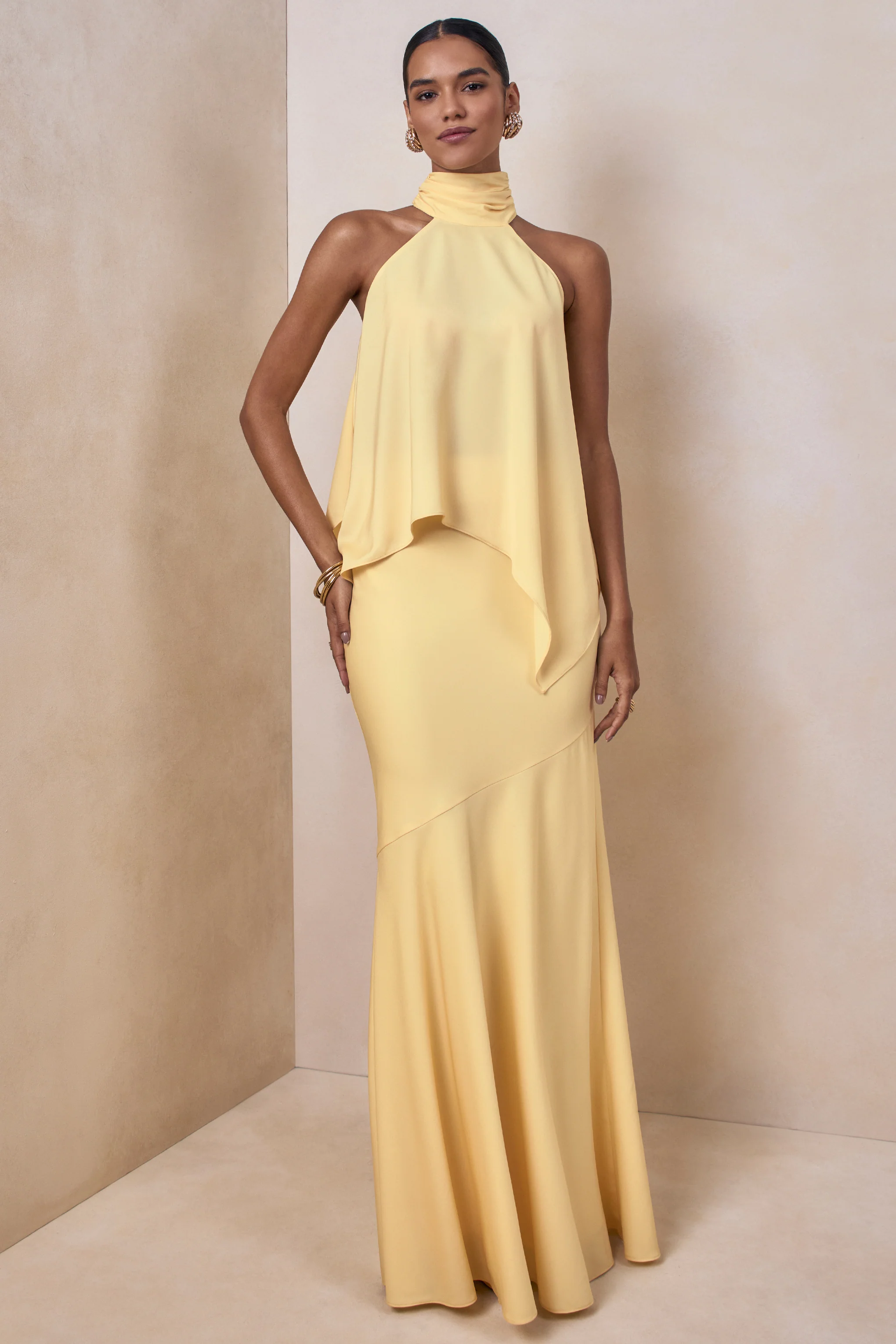 Vayla | Lemon Matte Satin Asymmetric Drop-Waist Maxi Skirt - Image 2