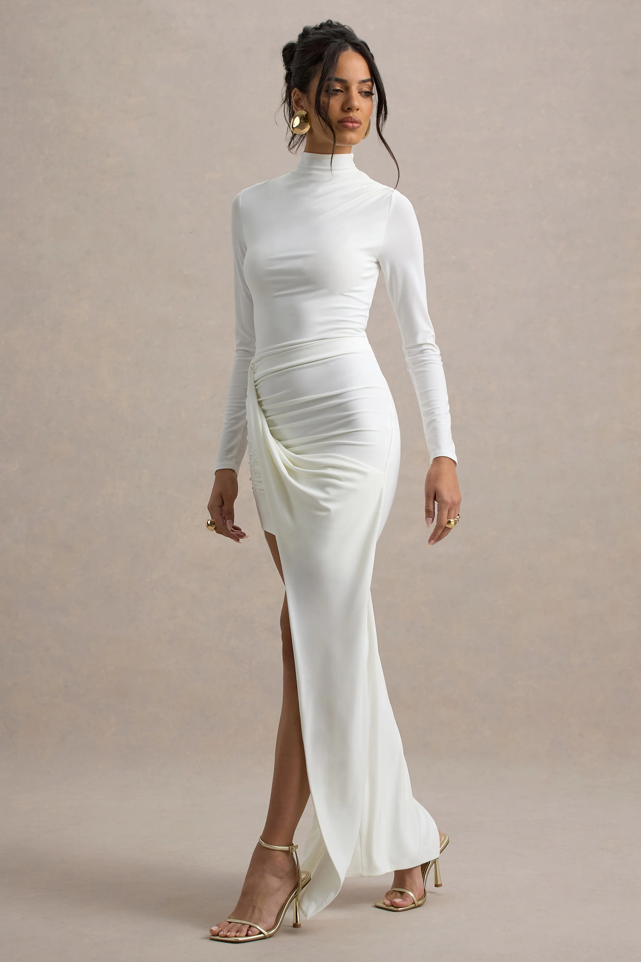 Victoria | White Long-Sleeve Maxi Dress With Wrap Skirt - Image 6