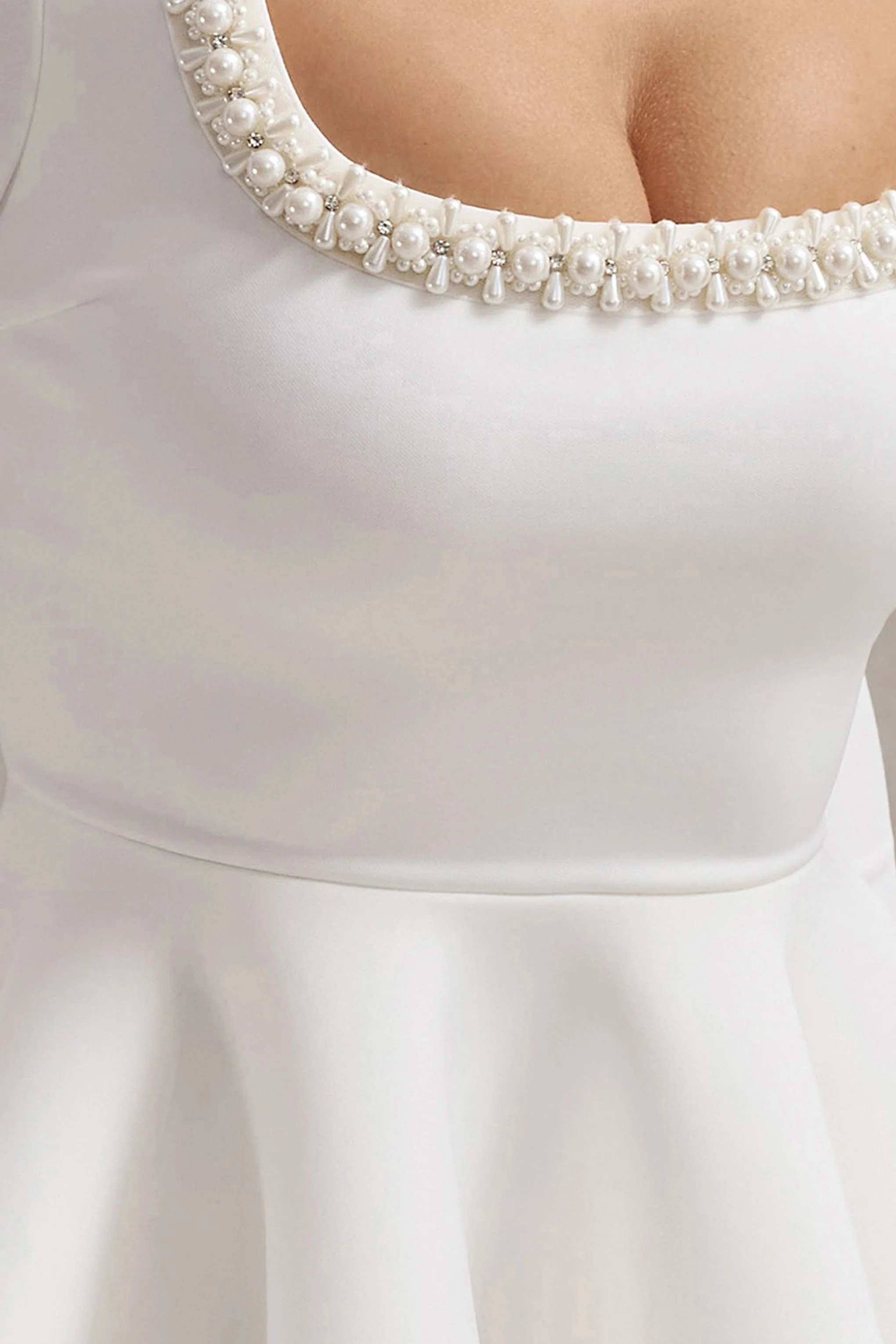 Wilder | White Embellished Square-Neck Long-Sleeve Skater Mini Dress - Image 3