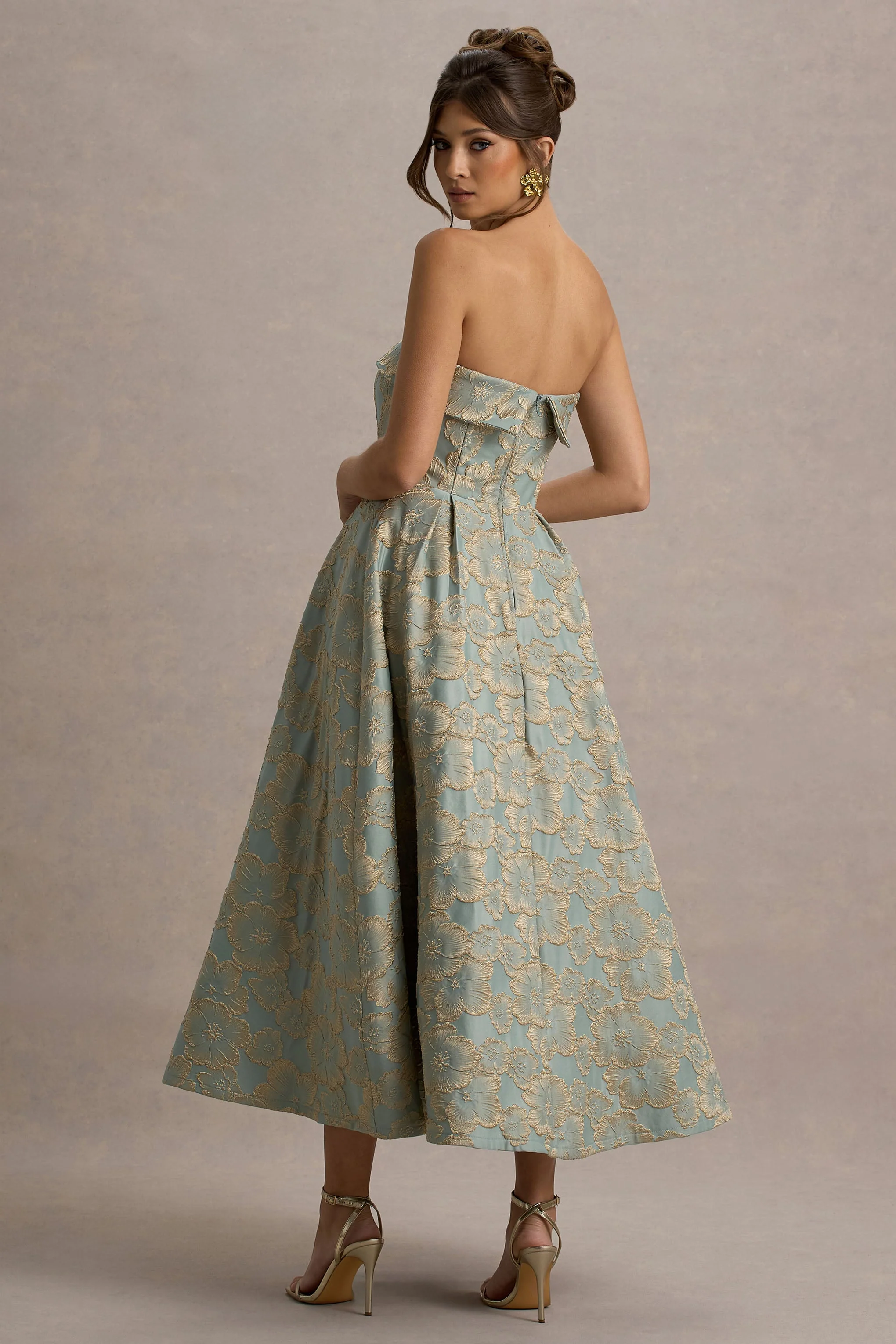 Zuma | Light Blue Jacquard Strapless Midi Dress - Image 2